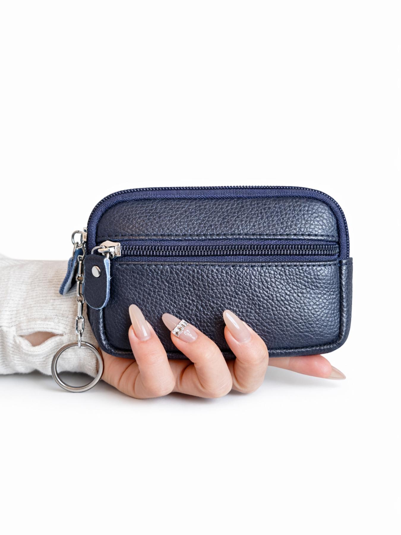 New Women’s PU Leather Zip Wallet, Small Coin Purse Card Holder with Keychain, Portable Mini Clutch Wrist Wallet