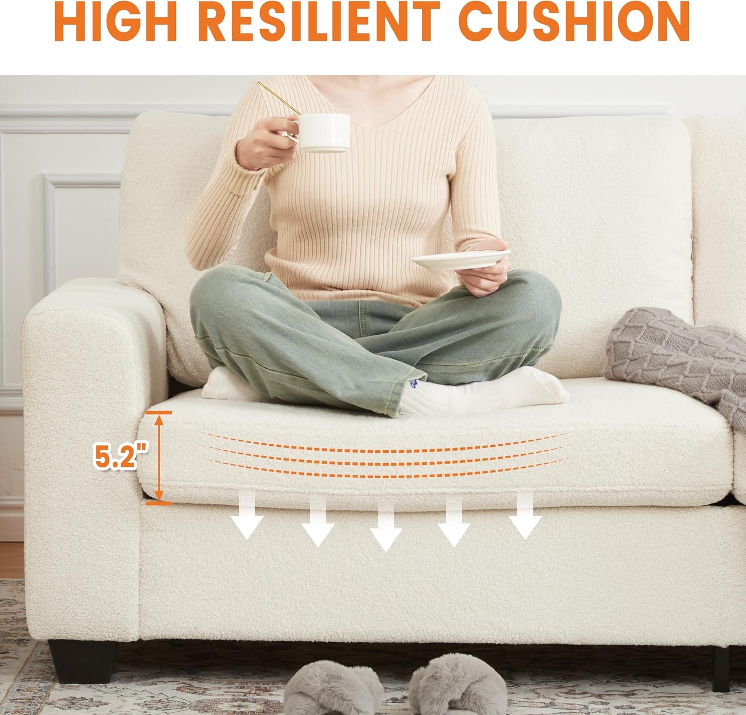 83" Modern 3 Seater Sofa, Deep Seat Sofa with Wide Armrests,Oversized Loveseat with Removable Washable Cover, Plush Cloud Couch for Living Room, Bedroom & Apartment