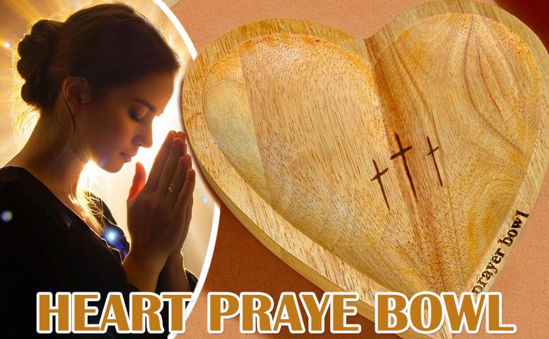 Handcrafted Vintage Prayer Bowl, Wooden Heart Shaped Prayer Bowl with 24 Prayer Cards, Cross & Letter Pattern, Religious Decorations Dough Bowls, Home Decor, Christian Gifts for Women, Church Ornaments, New Year's Day Valentine's Day & Easter Sunday Gifts
