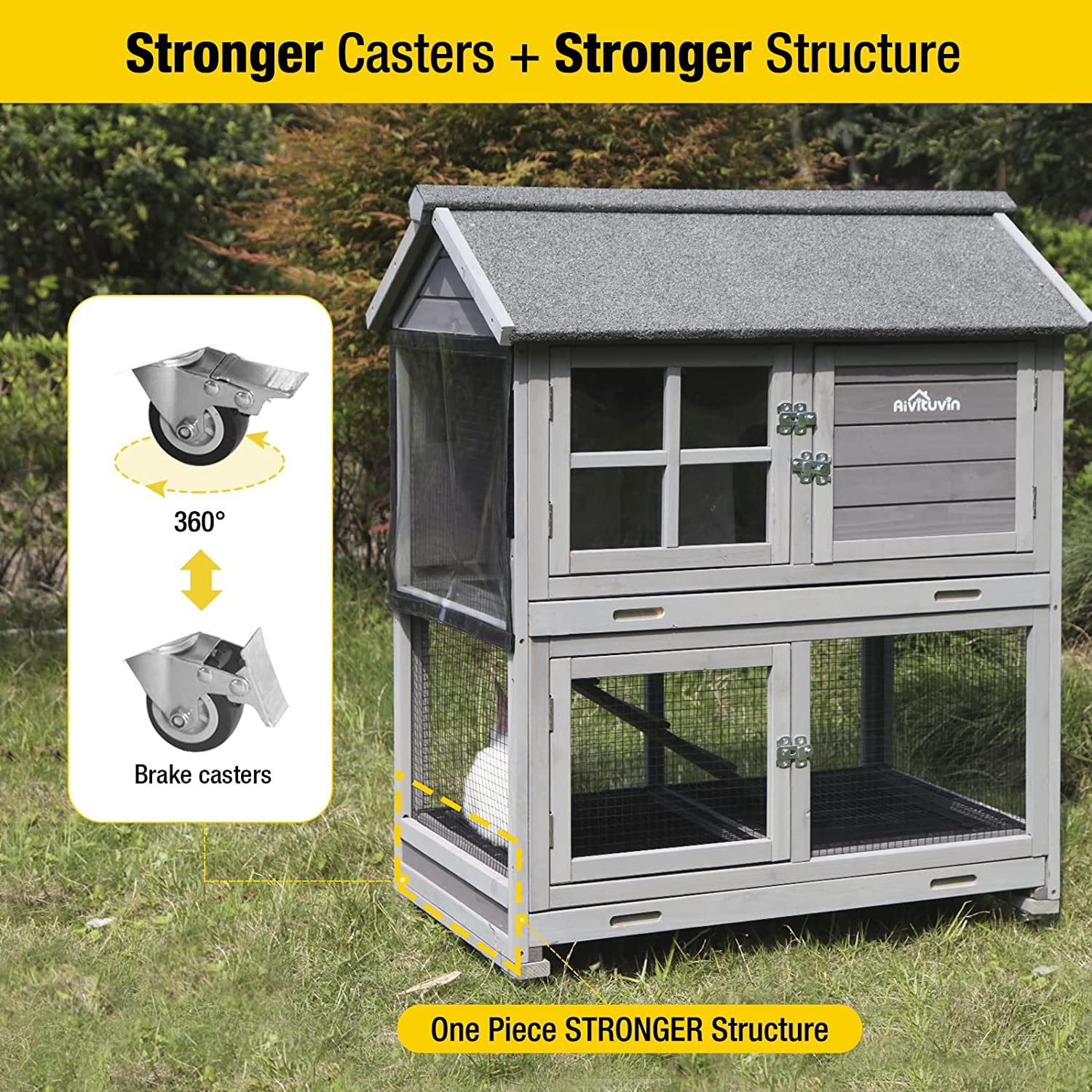 Aivituvin Outdoor Rabbit Hutch | Wire Bottom Rabbit Cage (Inner Space 9.6ft²)-AIR15