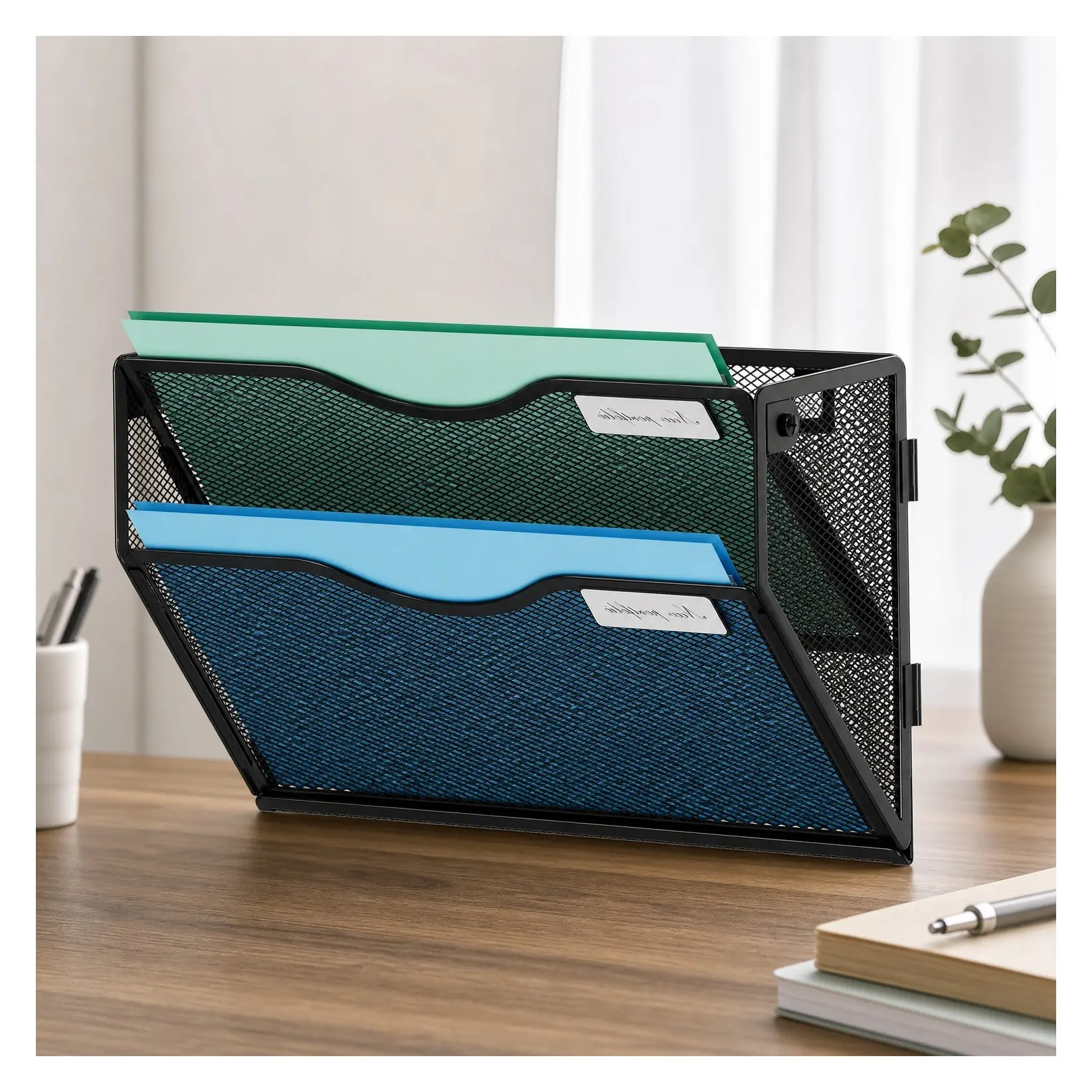 2-Tier Hanging Wall File Organizer with Mesh Mail Holder for Papers, Wall Mount Clipboard & Magazine Organizer for Office and Home, BlackGift