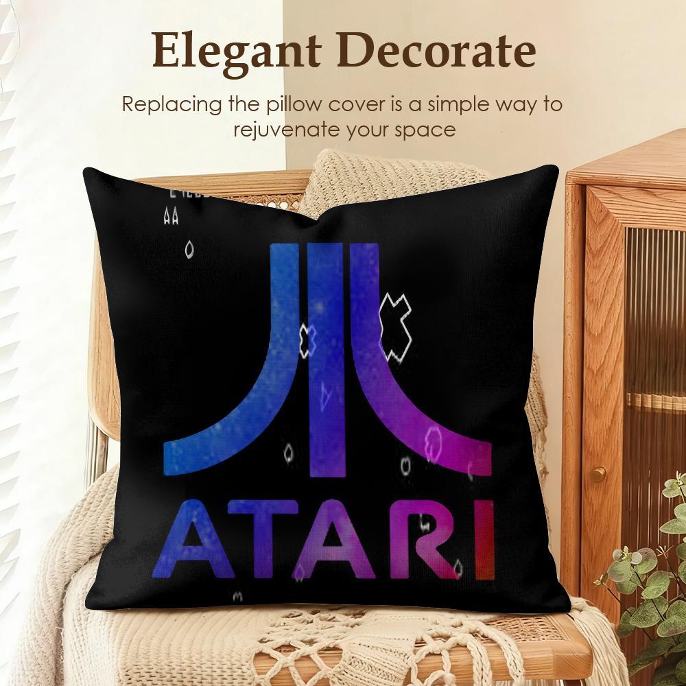 Famous Game Company A-Atari Cushion Cover Natural Linen Cushion Cover, Summer Cool Double-Sided Digital Print Pillow Case with Hidden Zipper, Soft Breathable Machine Washable Throw Pillow, Fresh Home Decor for Living Room Bedroom Sofa Couch Gift