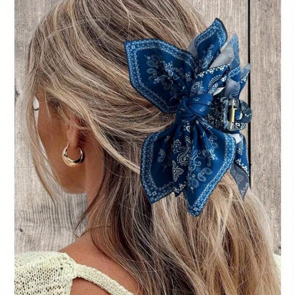 Women's Oversized Bow Hair Claw Clip For Women, Paisley And Leopard Printed Fabric Bow, Strong‑Grip Non‑Slip Hair Accessory For Thick Hair, Lightweight Durable Design For Half‑Up Styles, Daily Office Party And Travel Occasions