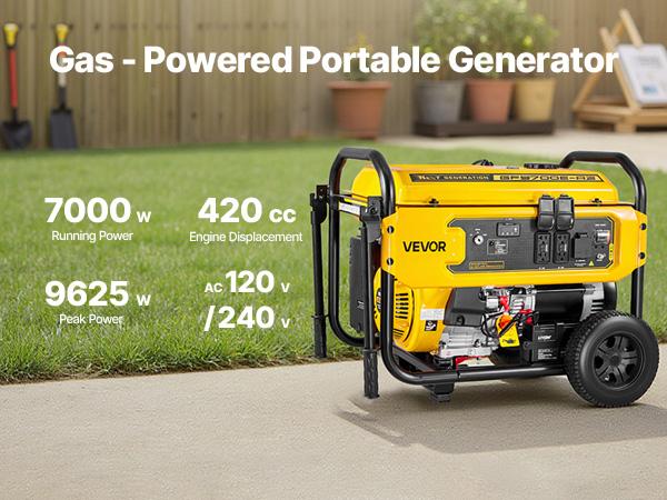 VEVOR Portable Generator, 9625W Peak Watt Home Generator, Backup Generators for Home with Foldable Handle, Electric Start, Gas Powered, CO Sensor, RV Emergency Ready 30A 20A Outlets, AVR