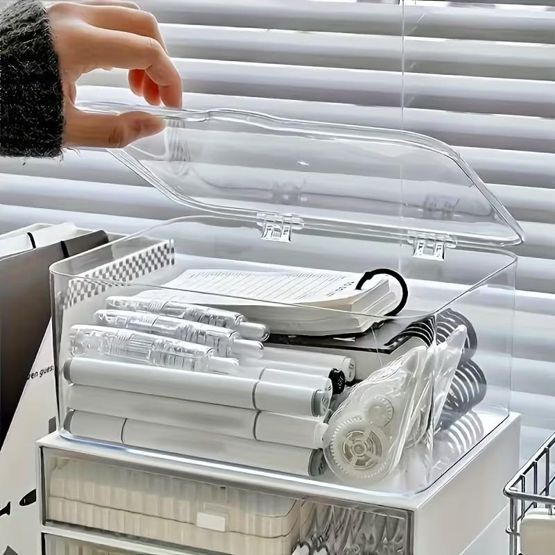 New Transparent Large Capacity Storage Box with Lid, Dust-Proof Stackable Desktop Organizer, Acrylic Multi-Purpose Container