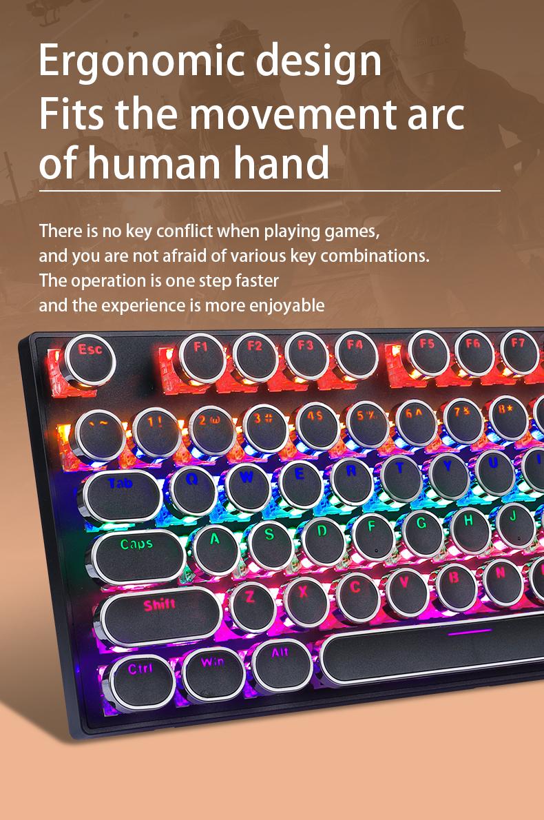 MageGee MK-Storm Typewriter Mechanical Gaming Keyboard, Retro Punk Round Keycaps Blue LED Backlight USB Wired Computer Keyboard for Gaming and Office, Compatible with Windows