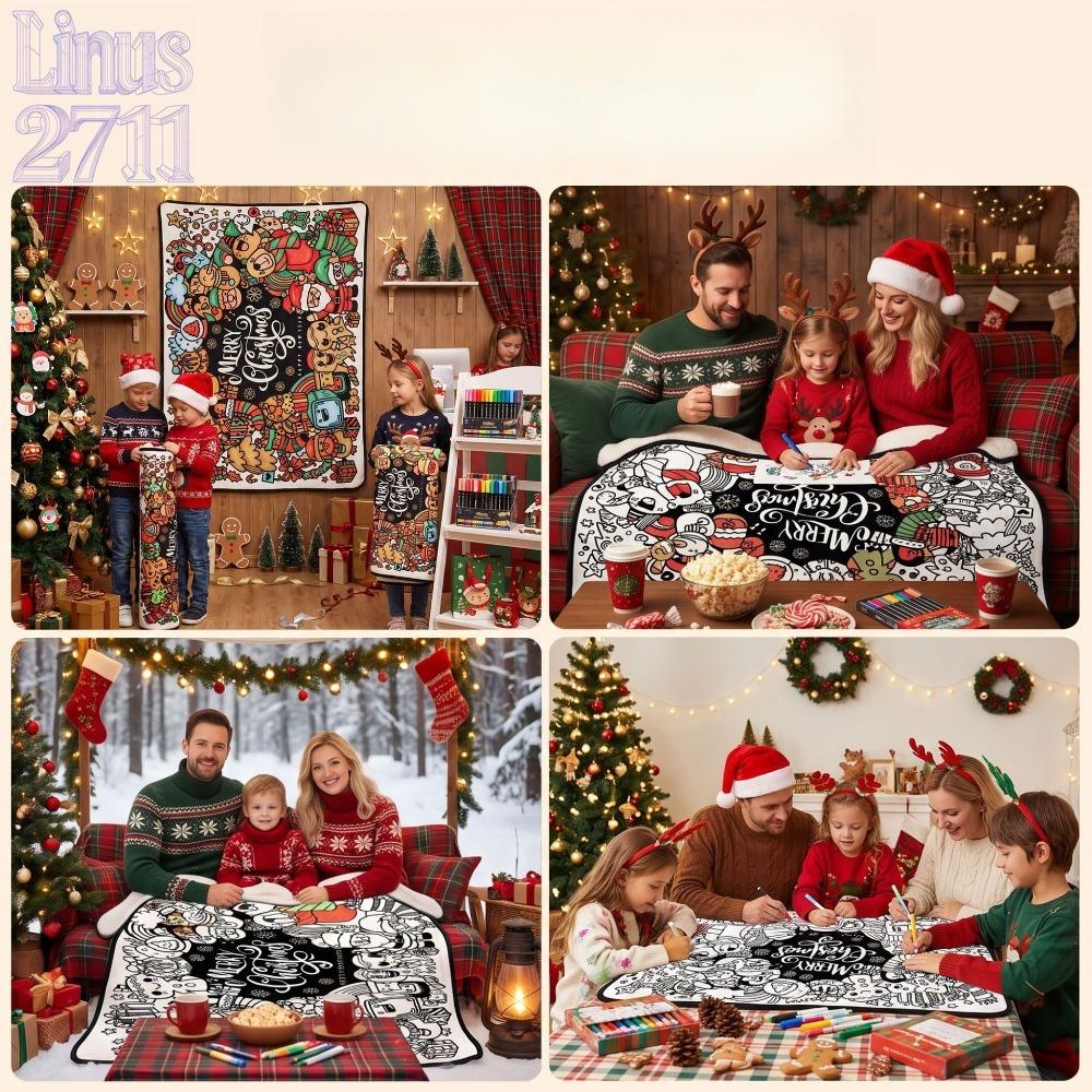 DIY Christmas Coloring Blanket for Kids, Soft Sherpa Fleece Graffiti Throw Blanket, Washable Color Your Own Art Blanket, Parent-child Interactive Craft Activity Supplies, Creative Christmas Family Game Toy, Custom Handmade Holiday Decor, Fun Educational G