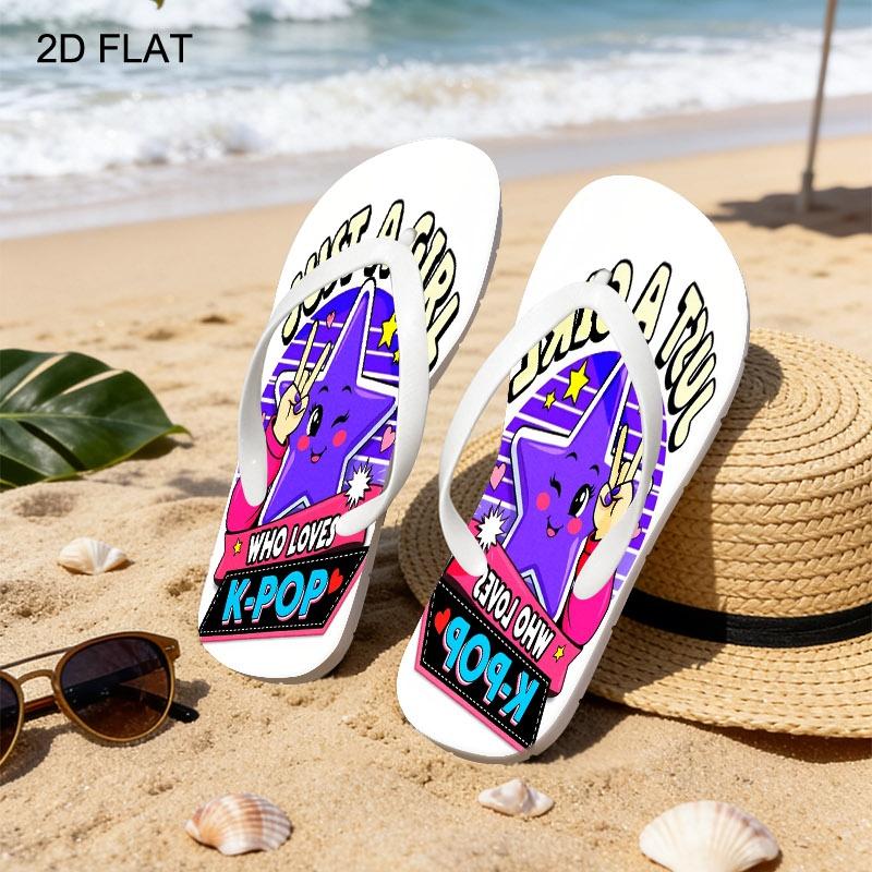 2026 Summer New Women'S K - POP Star Graphic Flip Flops, Open Toe, Flat Heel, Multiple Colors|Sizes Available, Lightweight & Comfortable, Perfect for Mother'S Day, Easter, Holiday Gifting, All - Season Wear, Dry - Clean Recommended, Women Shoes