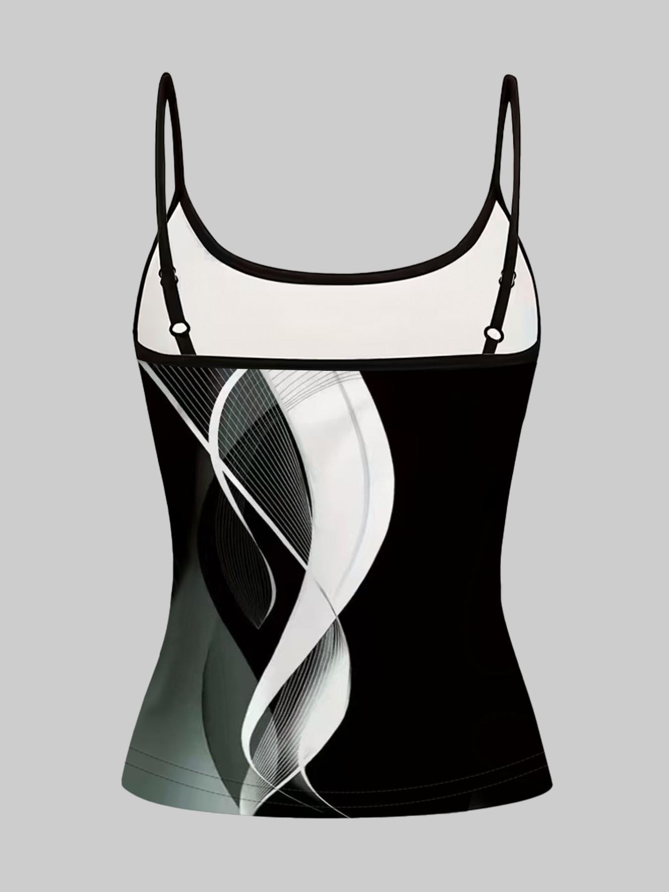 Simple Butterfly Line Print Adjustable Straps, Casual Sleeveless Slim-Fitting Top, Three-Piece Set for Home and Outdoors