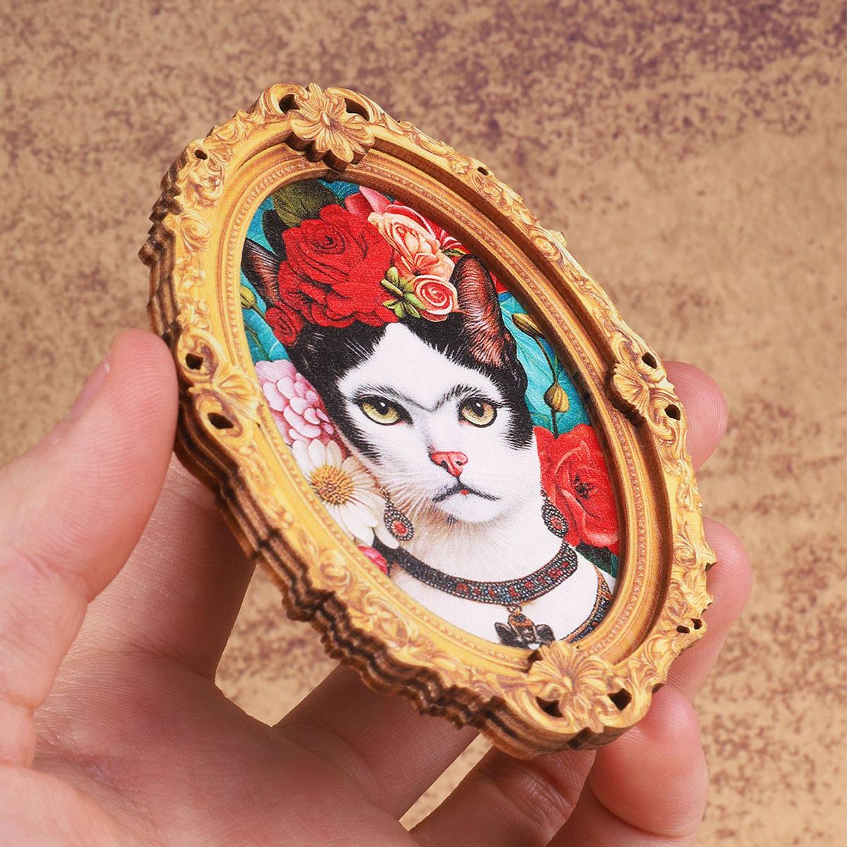 1PC Vintage Cat Art Floral Kitchen Magnetic Fridge Magnet, Oval Frame Refrigerator Decoration, Elegant Home Decor for Cat Lovers, Perfect Gift Choice