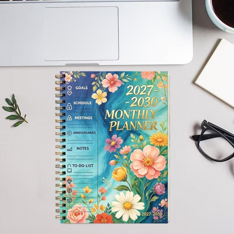 2027-2030 Monthly Planner/Calendar, Office Planner, 4-Year Monthly Planner, Colorful Flower Themed Cover Design Notebook, Yearly Calendar Planning, Monthly Tabs, 48-Month Calendar, 5.5 x 8.3 Inches, Thickened Paper, Elastic Cover, Durable