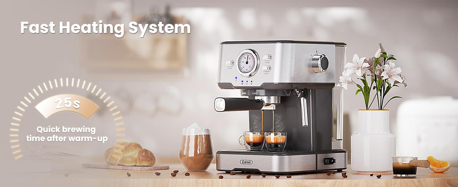 【Springtok】Gevi Compact Espresso Coffee Machine | High-Pressure Automatic with Milk Frother | Cappuccino & Latte Maker | Perfect Gift for Coffee Lovers, Dad & Mom