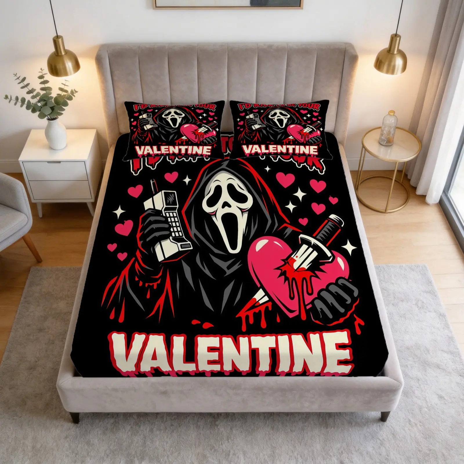 3-Piece Set Of Halloween Ghost Face Patterned Bed Sheets, Including 1 Bed Sheet And 2 Pillowcases, Soft And Comfortable Bedding, Anti Slip Dust Cover, Suitable For Bedrooms And Guest Rooms