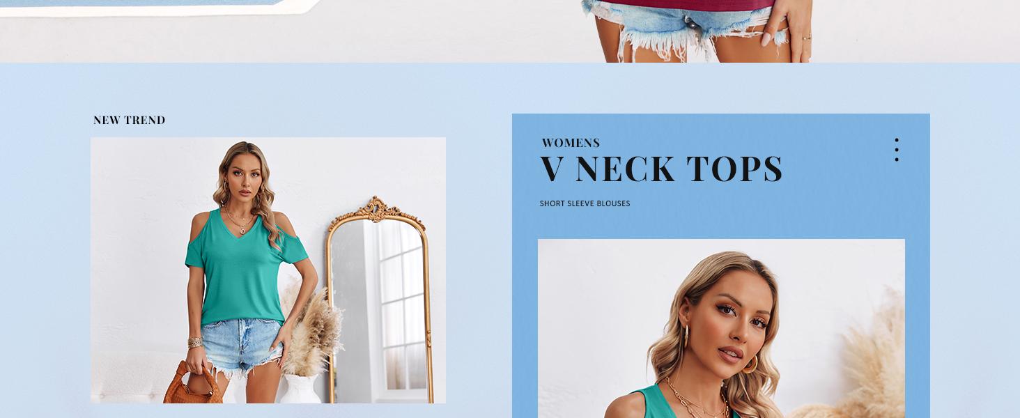 Danedvi Women's Summer Cold Shoulder T-Shirt Casual Short Sleeve V Neck Blouse Top White Womenswear SpringStatements