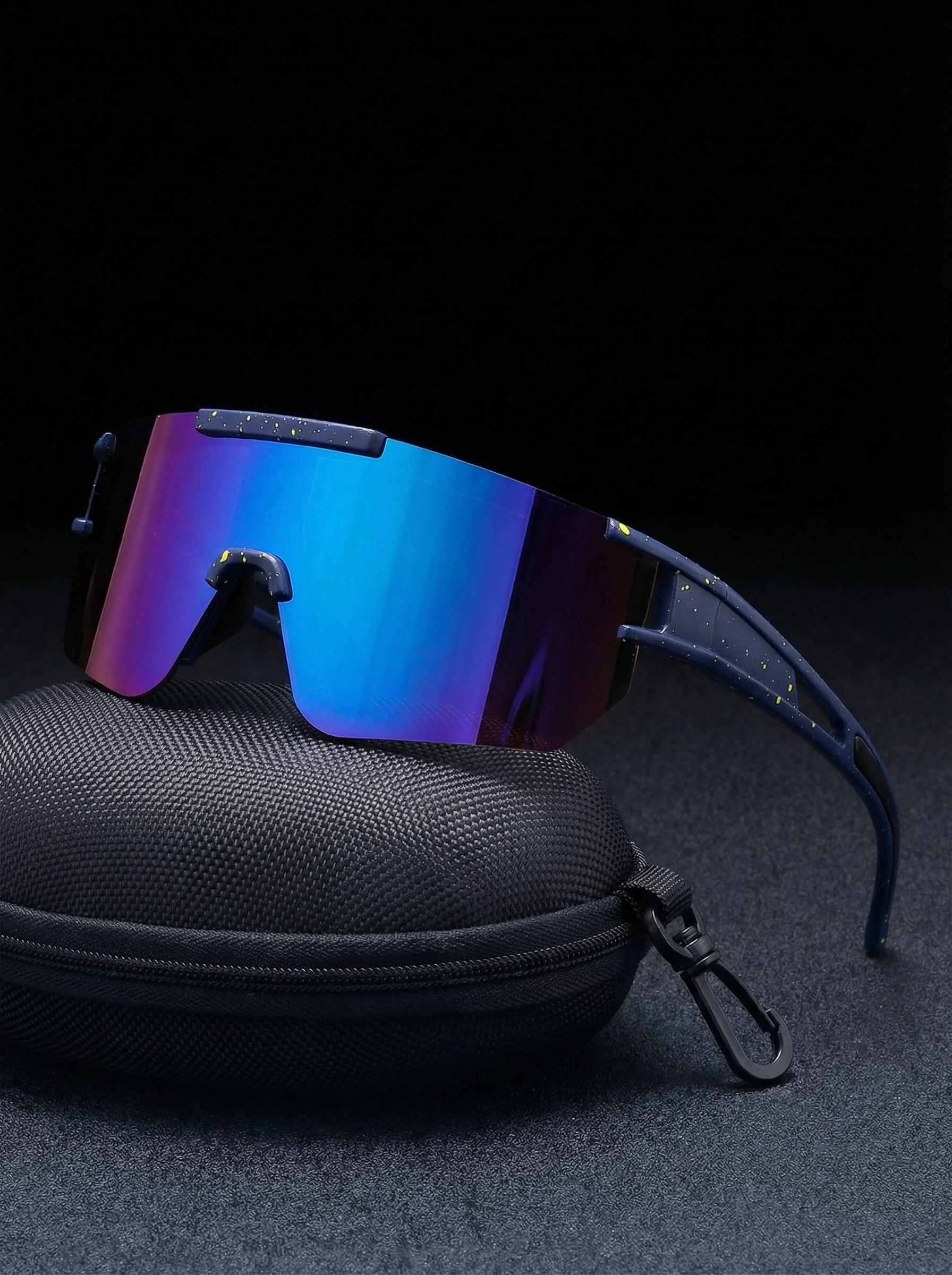 Unisex Frameless Color Film Glasses, Street Style Ink Splatter Cutout Design, Large Frame Casual Sports Eyewear, Includes Case