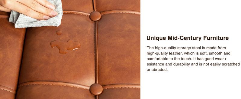 Vabches Tufted Square Ottoman Coffee Table with Storage, Leather Upholstered Cube Storage Ottoman, Oversized Footrest Stool Toy Box Storage for Livingroom Bedroom