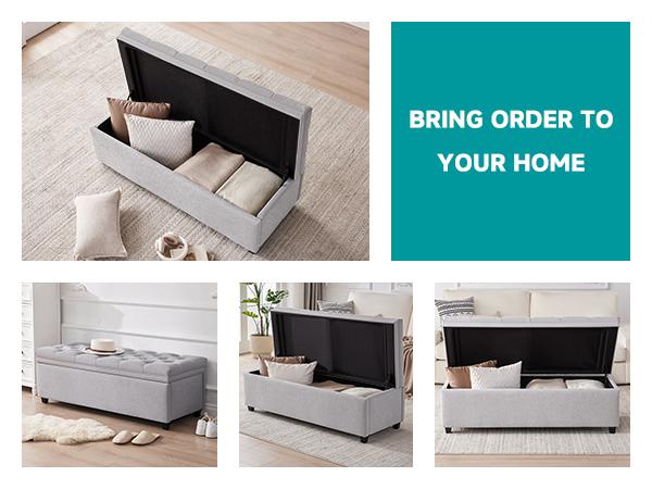 50" Storage Ottoman Bench, Tufted Ottoman with Storage Bench for Living Room, Large End of Bed Bench Ottomans, Modern Entryway Benches, Window & Bedroom Benches for Foot of Bed