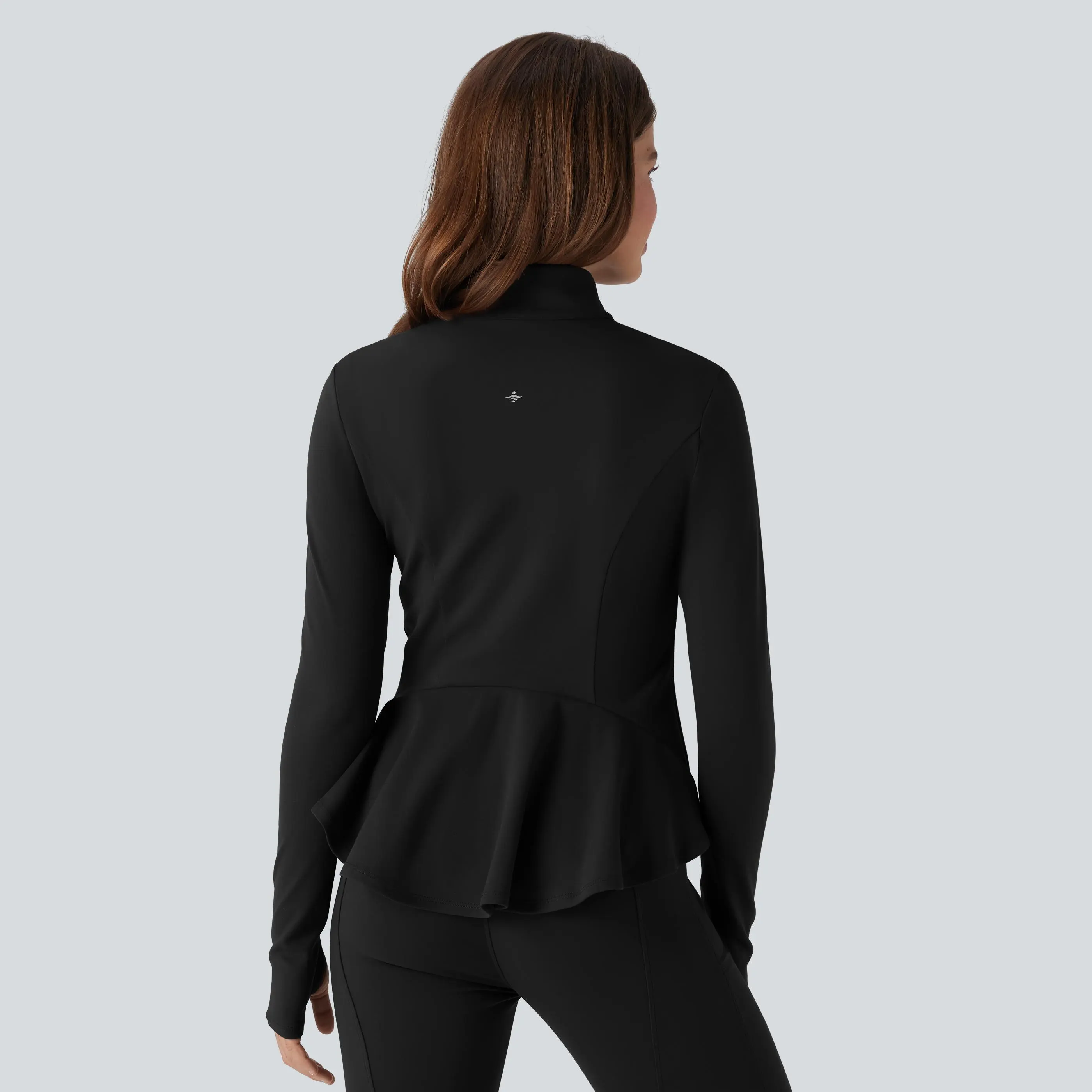Halara DayStretch Stand Collar Zipper Thumb Hole Ruffle Hem Slim Jacket with Pockets