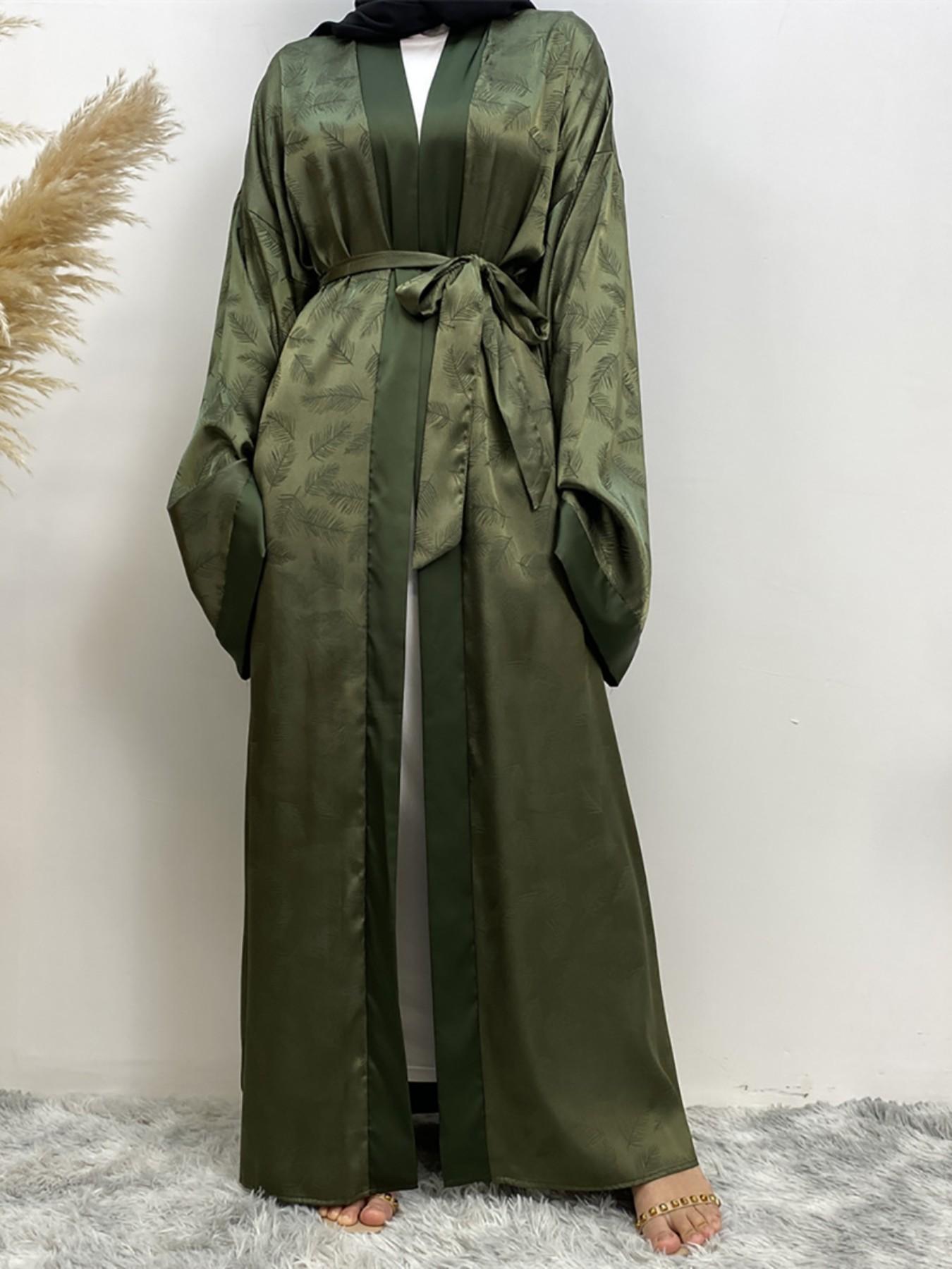 Women's Elegant Gold Foil Imitation Satin Lightweight Muslim Open Abayas, No Headscarf, All Seasons, Loose-Fitting Cardigan Top