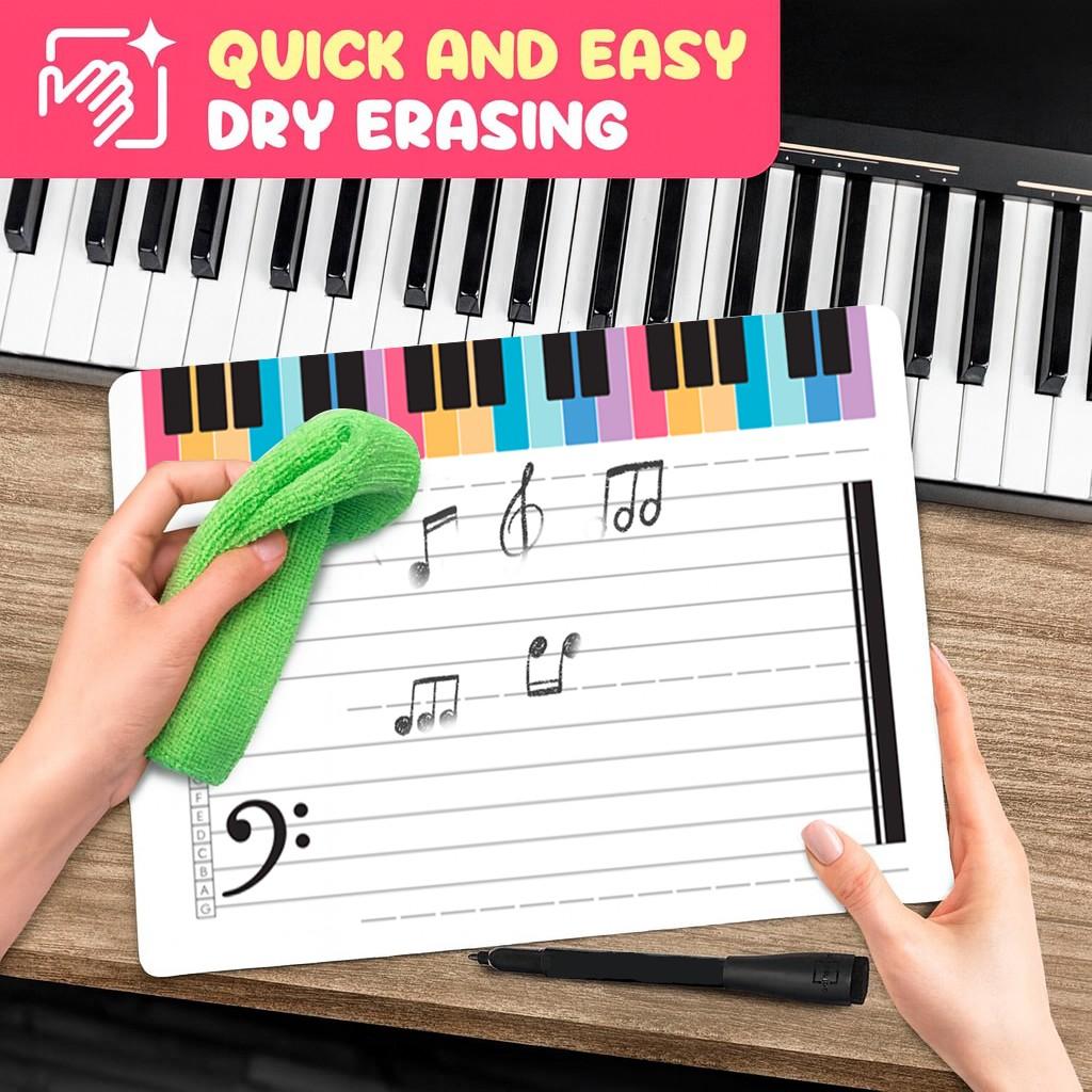 【Mum-Approved School Kit	】20-Piece Classroom Set, Soft Dual-Sided Music Staff Dry Erase Board, Smooth Surface, Reusable, Ideal for Music Composition, 28.5x21cm