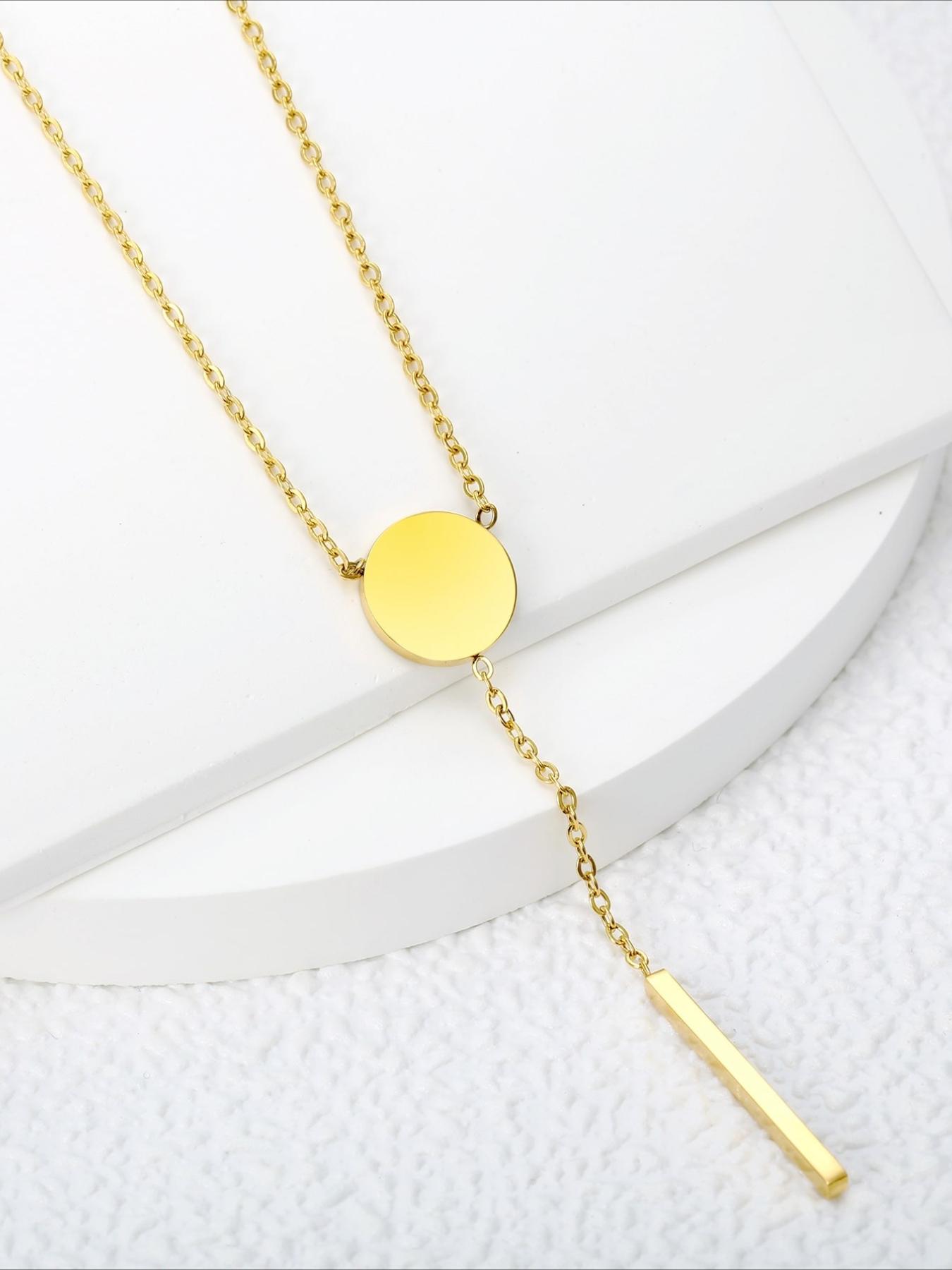 Minimalist Stainless Steel Y-shaped Necklace with Niche Design, Black Round Brand Vertical Stripe Tassel Pendant, High Polished Glossy Texture, Light Luxury Daily Commuting Collarbone Chain