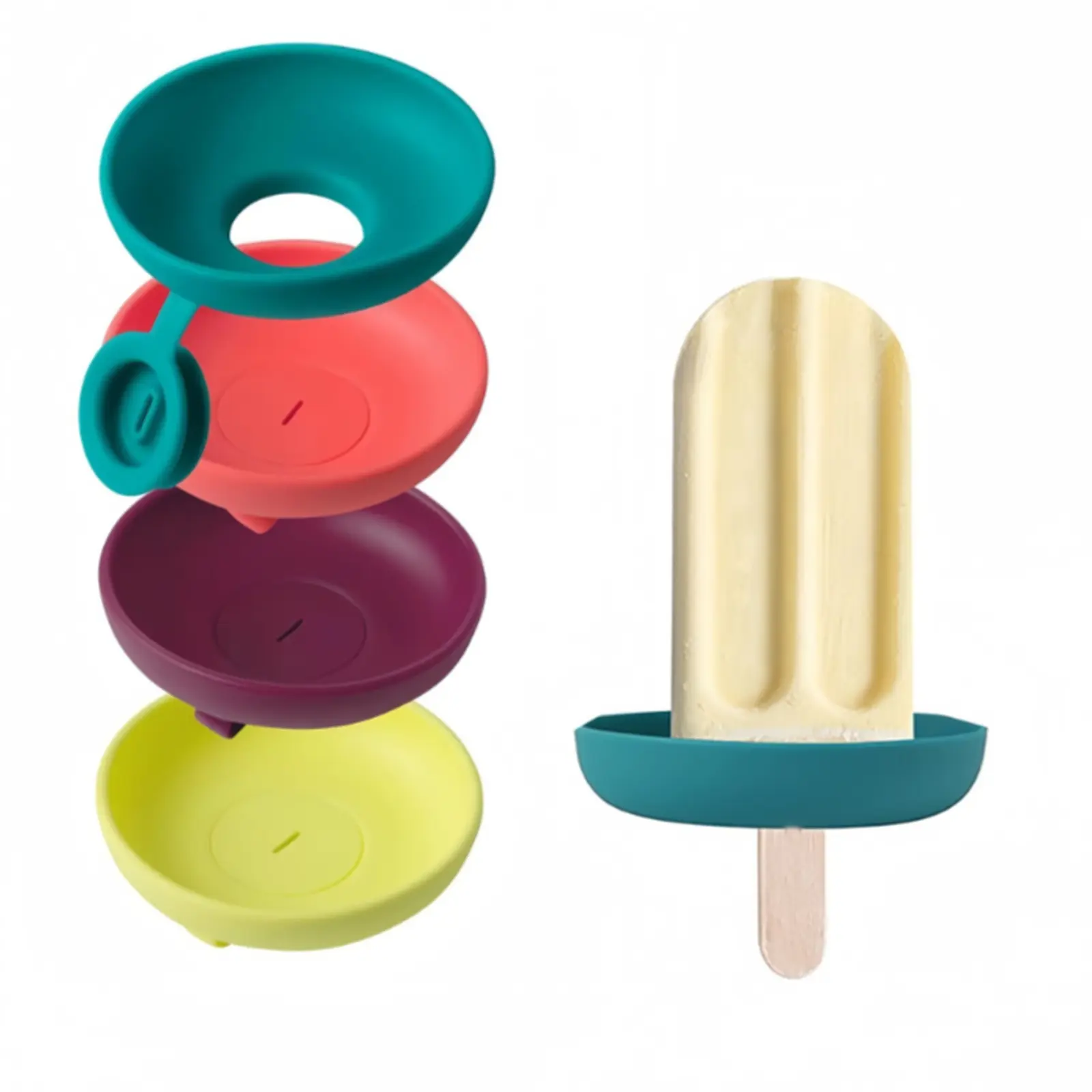 4-piece summer popsicle holder set, silicone ice cream holder set, leak-proof cone holder with anti-drip cover, portable children's popsicle mold tray