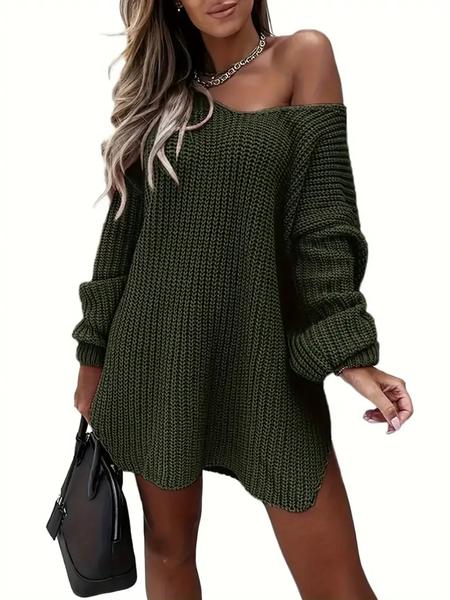 【Plus Size】 Women's Solid Color Sweater Dress, Casual Comfy Chic Knit Dress for Fall & Winter, Women's Plus Clothing for Daily Wear