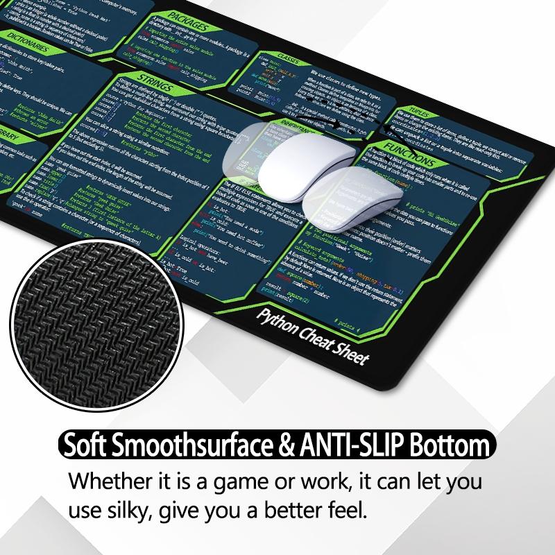 Python Cheat Sheet Desk Mat Gaming Mouse Pad XXL Extended Mouse Pad for Laptop Large Mouse Pad for Desk with Non-Slip Rubber Base Stitched Edges Surface for PC Gamers Office Workers & Home Use