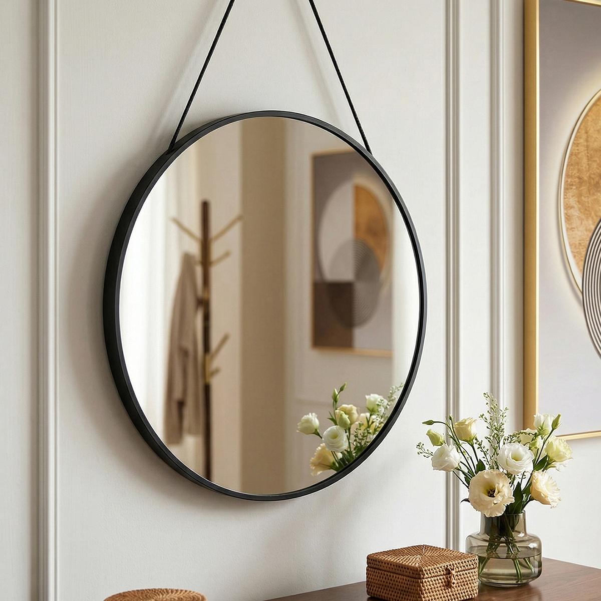 European Style Wall-Mounted Round Decorative Mirror, Resin Material, Bathroom Vanity Decoration, Home Art Accessory, Gift Idea