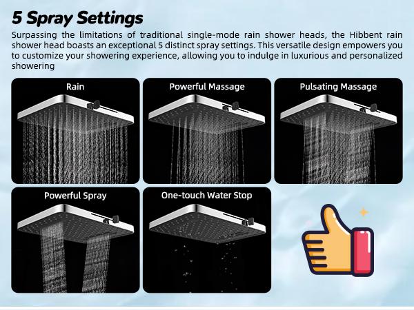 Hibbent Upgraded  5-spray 13'' Shower Head for Easy Reach, High Pressure Rainfall Showerhead Combo with 10-mode Handheld Spray, cUPC Certified ,12'' Extension Arm, 4-way Diverter, 71'' Hose, Showerhead Holder, Chrome