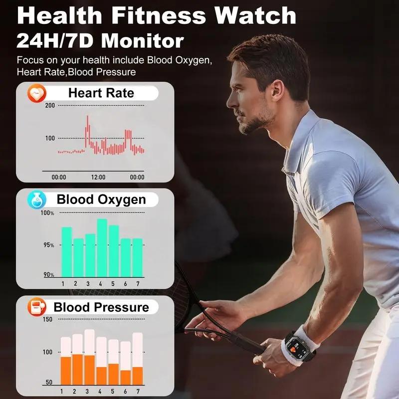 Men's Wearable Smart Watch C28: 2.02 inches, military design, supports calls, 5 ATM water resistance, can monitor heart rate/blood oxygen/sleep/step count, over 100 sports modes, compatible with Android/iOS systems
