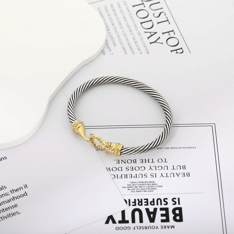 MYTYS Two Tone Twisted Cable Bracelet with Sleek Hook Clasp Textured Detailing Adjustable Cuff Bangle Comfortable Wear