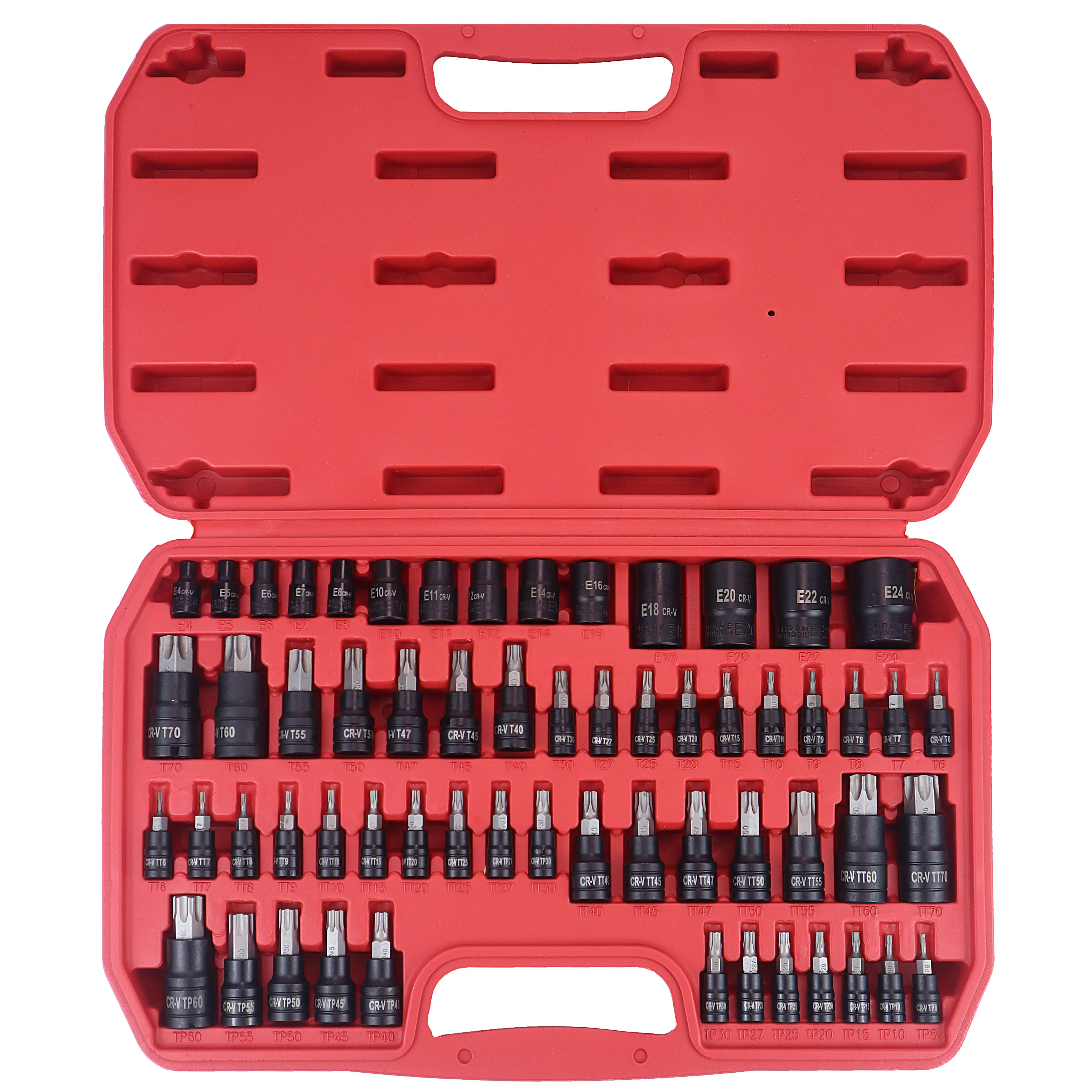 60-Piece Master Socket Combination Tool - Cr-V Steel Drive Sockets with External Torx, Star Fasteners Compatibility, Tamper-Proof E-Torx, Mechanic Work Tools with Carrying Case