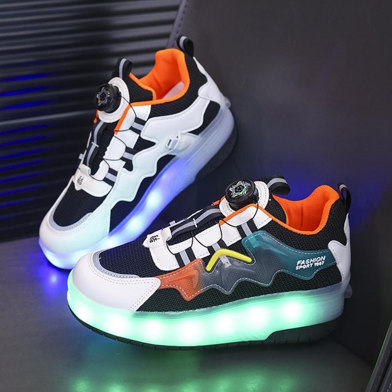 USB Charging LED Colorful Glowing Shoes, Night Light Roller Skates, Parent-Child Mesh Kids Shoes, Sports Sneakers, Fashionable Skate Shoes