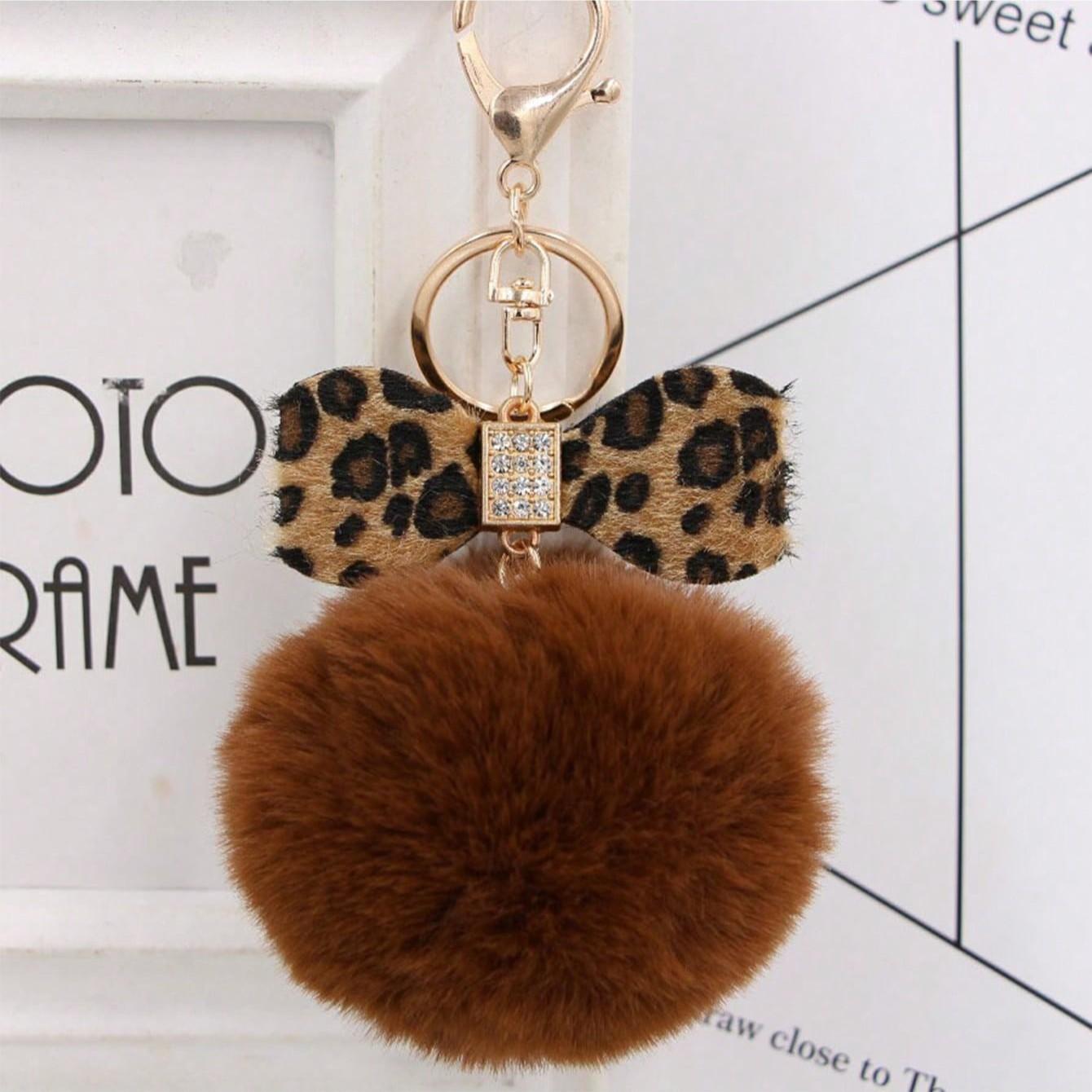 Boho Style Polyester Material Leopard Print Pattern Bow Keychain with Pendant, Practical Hanging Decoration for Backpacks, Cars, Wallets, Fashionable Key Ring Accessory