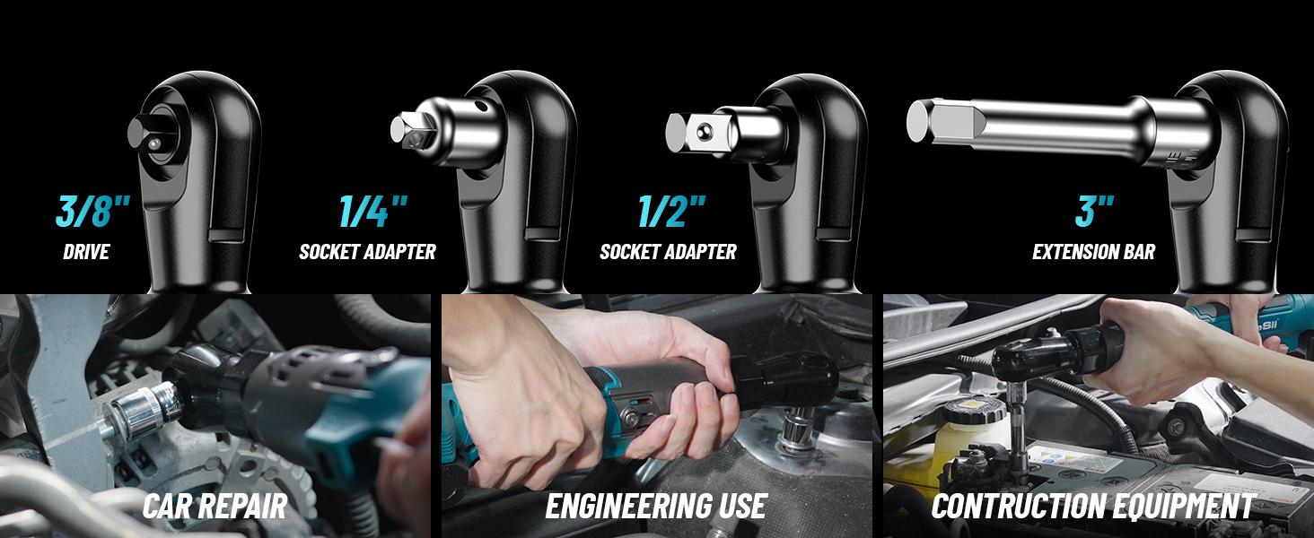 SEESII 21V Cordless Electric Ratchet Wrench Set - 90N.m (66Ft-lbs) Torque, 3/8", 200RPM, Variable Speed Trigger, 2x 2.0Ah Batteries & Charger, 8 Sockets, Adapters & Extension Bar, Black Friday Deals