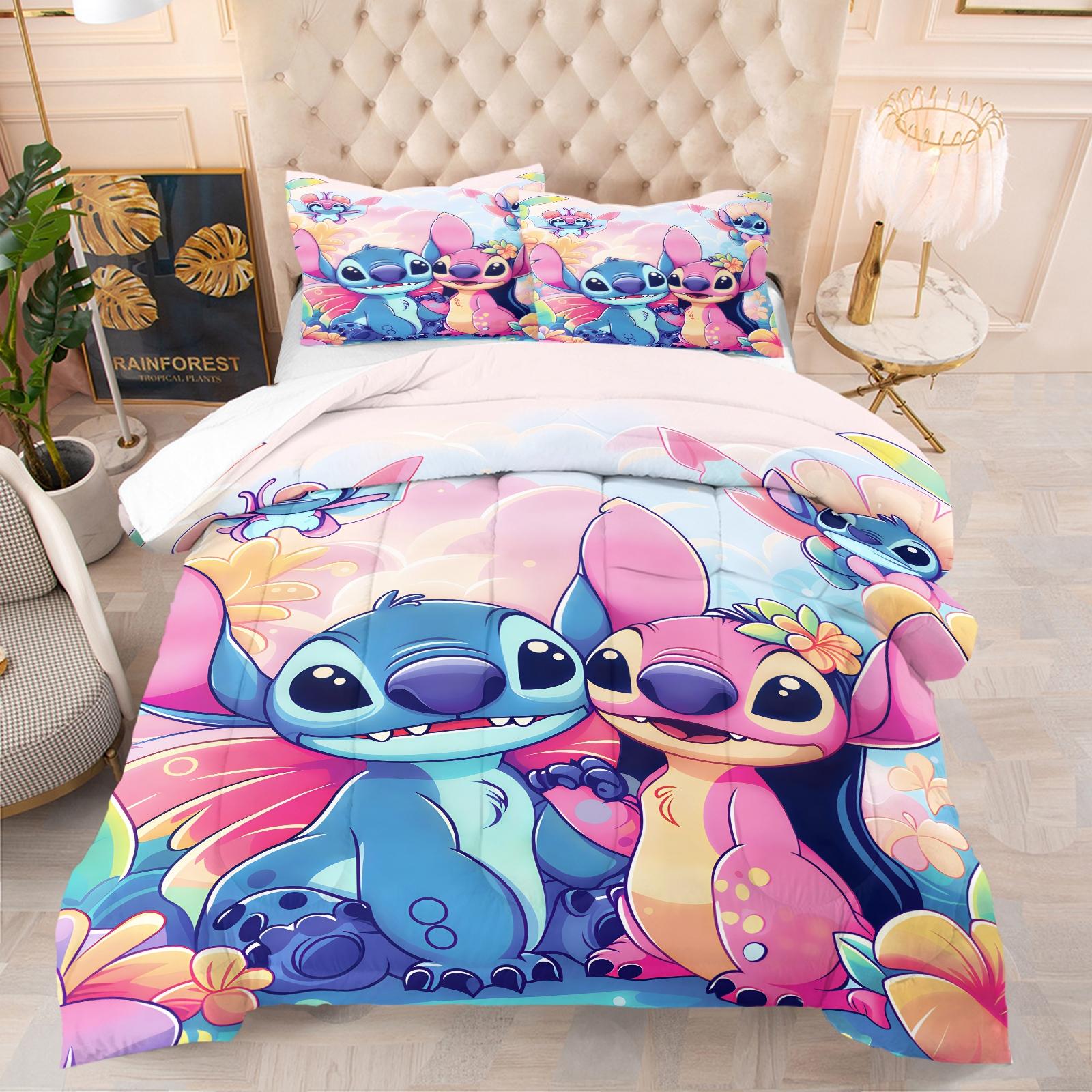 Stitch pattern, including 1 blanket and 1 or 2 pillowcases without pillowcases, suitable as daily holiday birthday gifts, soft children's and adult bedroom decorations