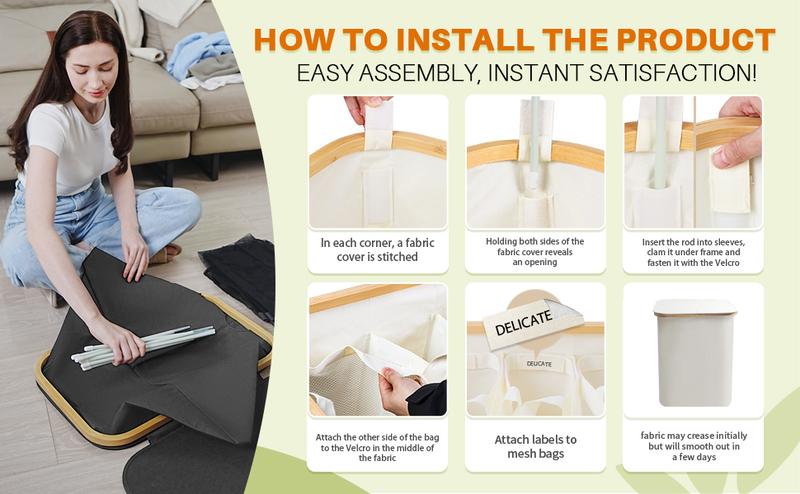 Bathola 160L Laundry Hamper with Lid, 3-Section Foldable Clothes with Removable Bags, Organizer for Bedroom & Laundry Basket large Beige bathroom accessories