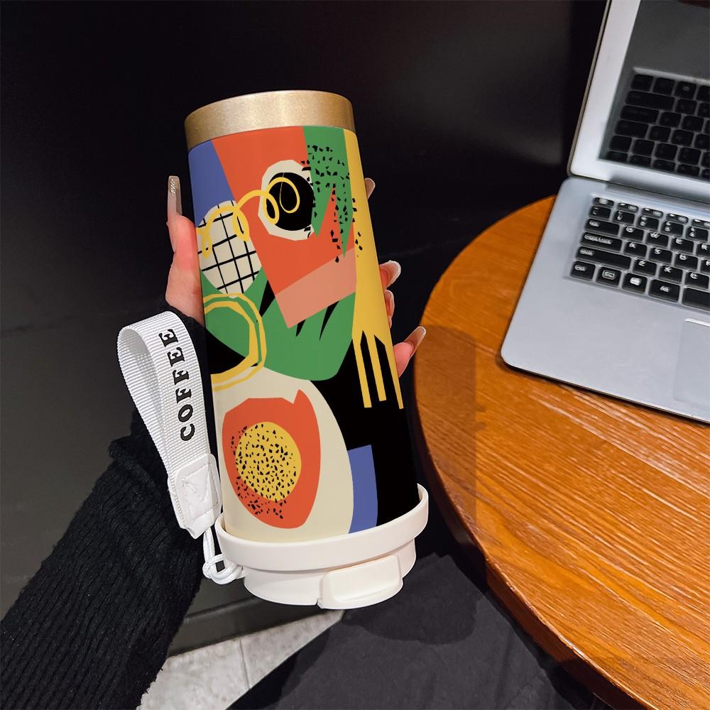 Abstract Graffiti Coffee Cup, Portable Dual Drink Insulated Tumbler, Keeps Hot/cold, Stylish, Ideal for Office, Travel, Sports, Golf