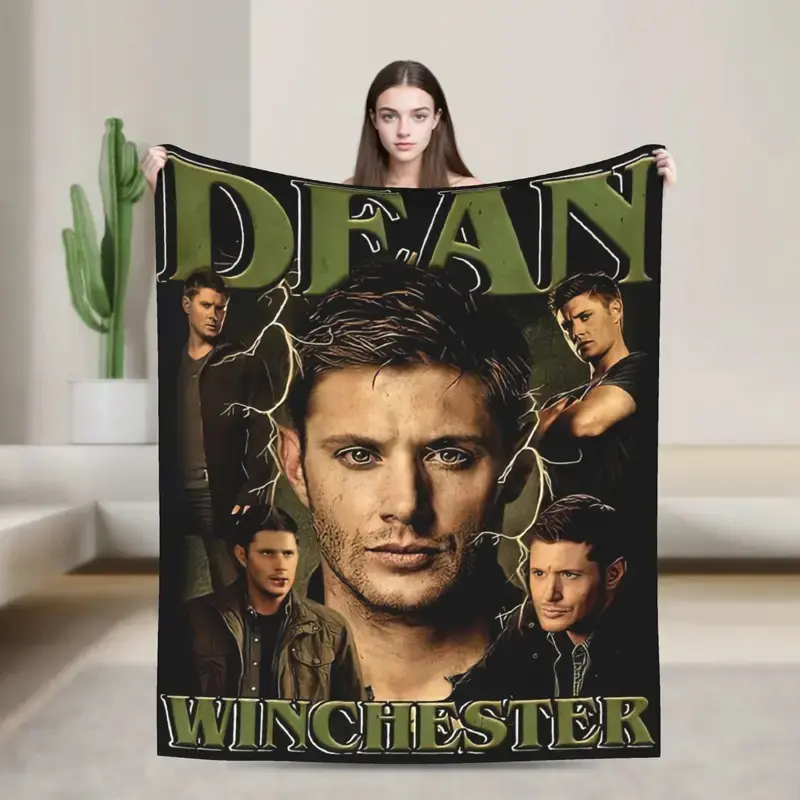 Supernatural Dean Winchester Film Flannel Blanket Warm Throw Blanket for Couch Bed Decorative Print Bedspread Sofa Bed Cover
