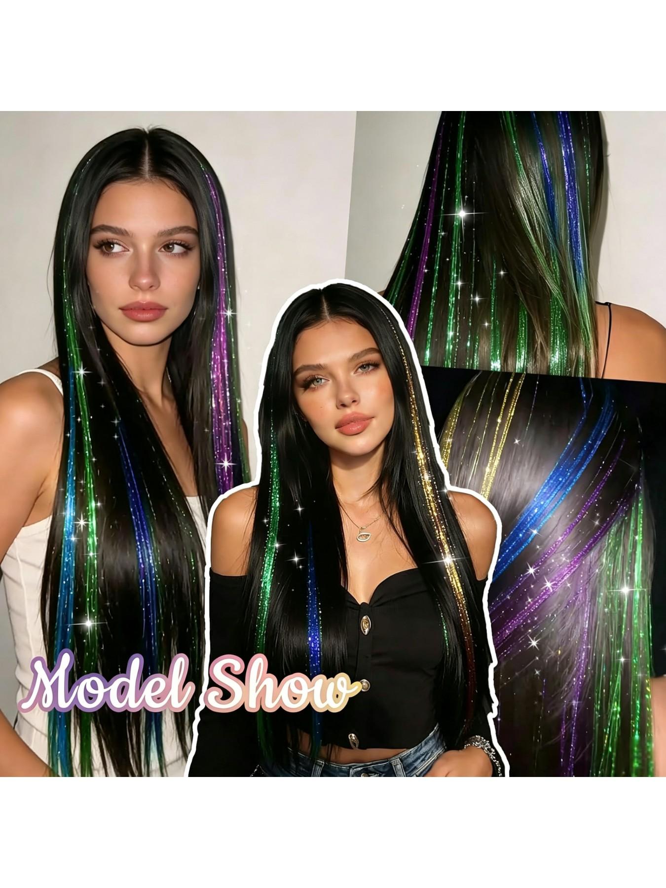 Rainbow Hair Tinsel Pack of 12 Pcs Clip in Hair Tinsel 20 Inch Glitter Tinsel Hair Extensions, Festival Tinsel Fairy Hair Extension Party Dazzle Hair Accessories Strands Kit Clip on Hairpieces Rainbow Hair Tinsel Pack of 12 Pcs Clip in Hair Tinsel 20 Inch Glitter Tinsel Hair Extensions, Festival Tinsel Fairy Hair Extension Party Dazzle Hair Accessories Strands Kit Clip on Hairpieces