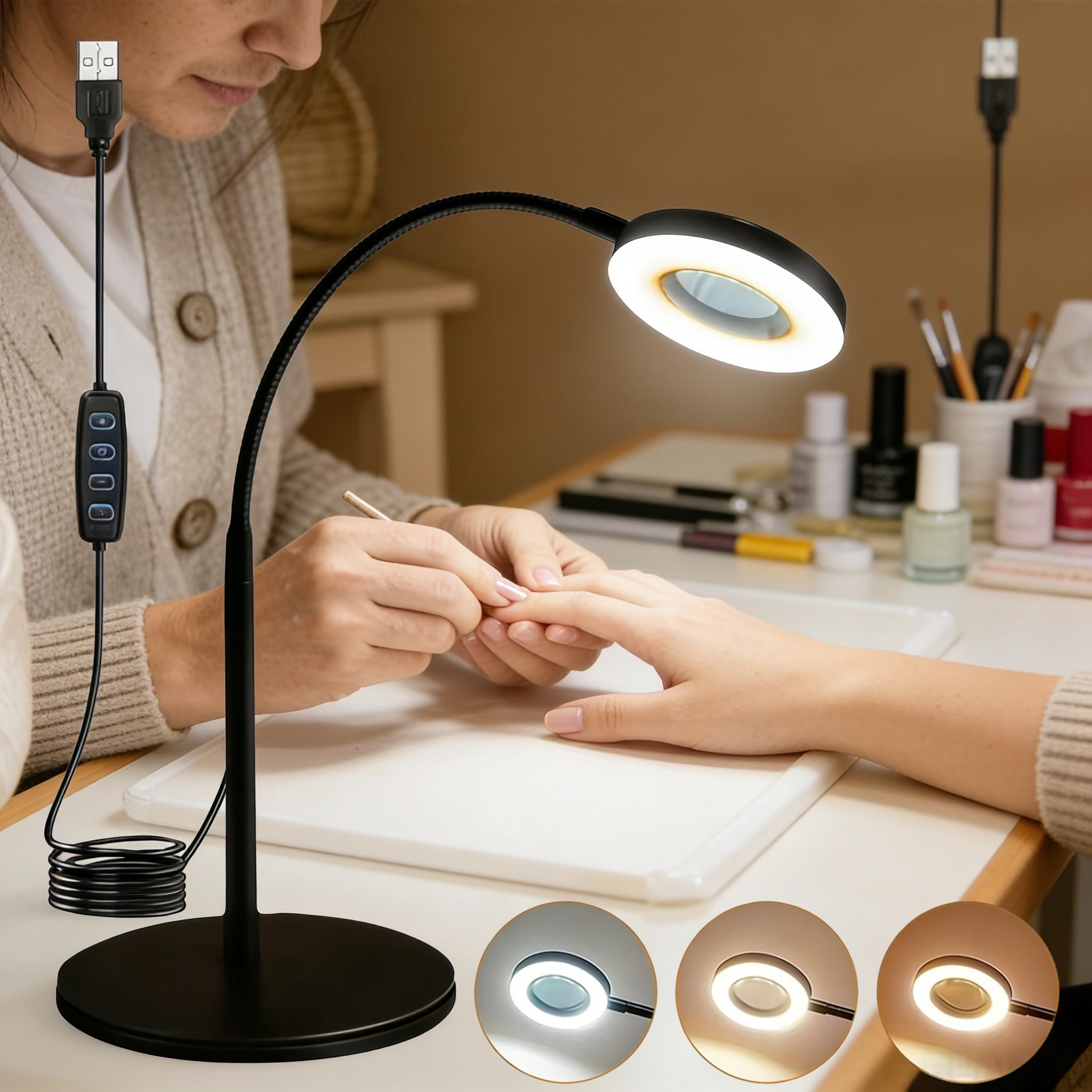A Magnifying Glass with 5X Magnification And Light, a Desktop Magnifier with Base, 3 Adjustable Lighting Modes, And an LED Lamp Suitable for Working in Bed, Crafting, Repairs, Available in 3 Colors for The Magnifying Desk Lamp