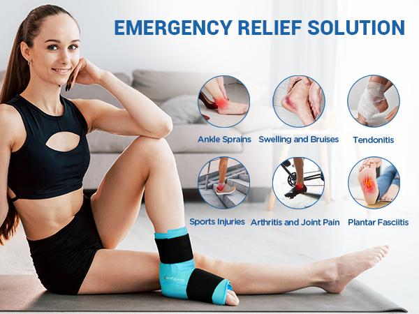 Large Ankle Foot Ice Pack Wrap for Plantar Fasciitis Relief, Ankle Brace for Sprained Ankle, Heel Spur, Swelling, Achilles Tendonitis,Pain, Hot & Cold Therapy, 1 Pack