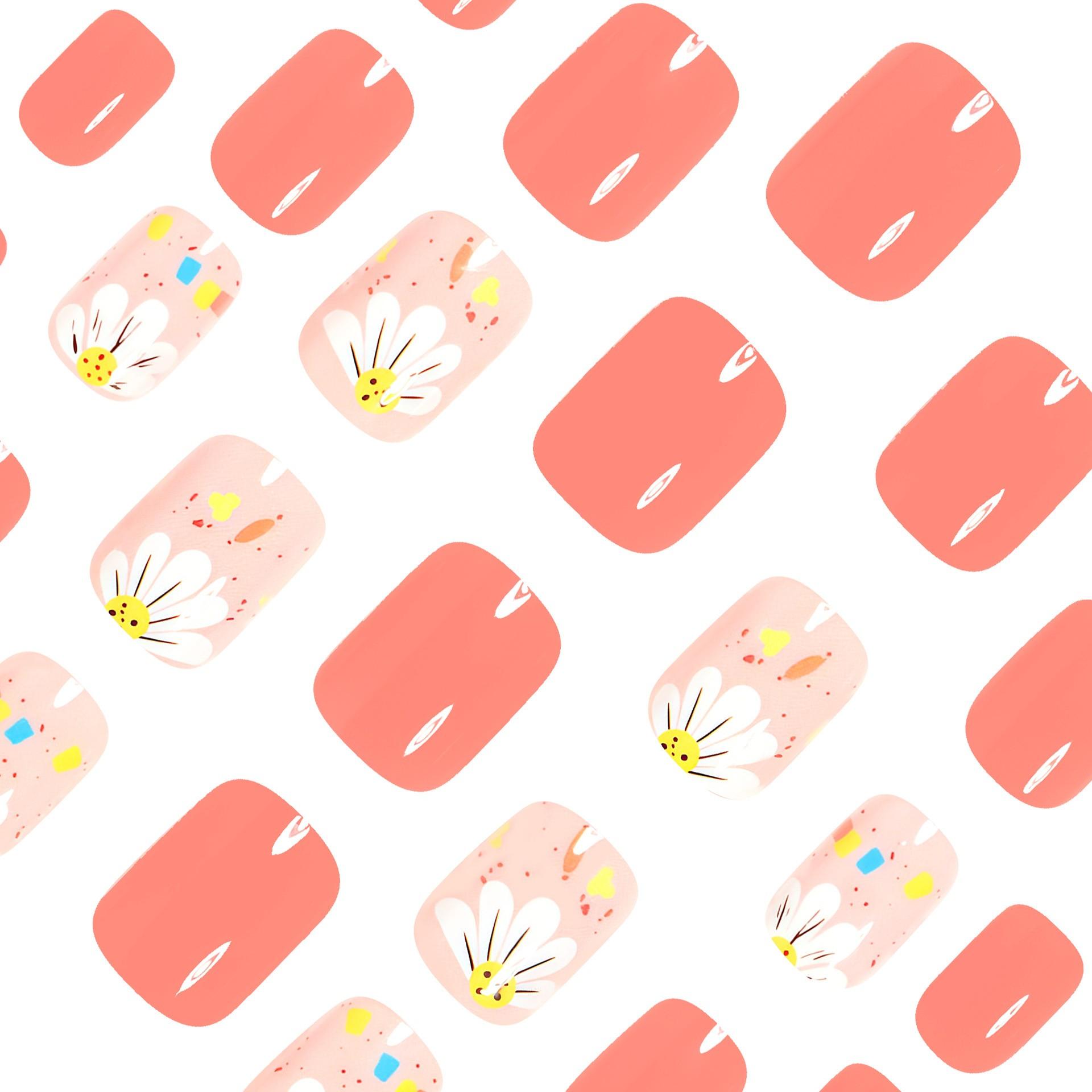 24pcs Short Square Shape Nail Art Set, Nail Art Supplies, Nail Art Designs, Elegant Sunflower Design Dot Stripe French False Nails, Spring Summer Fashion Removable Press-On Manicure Kit