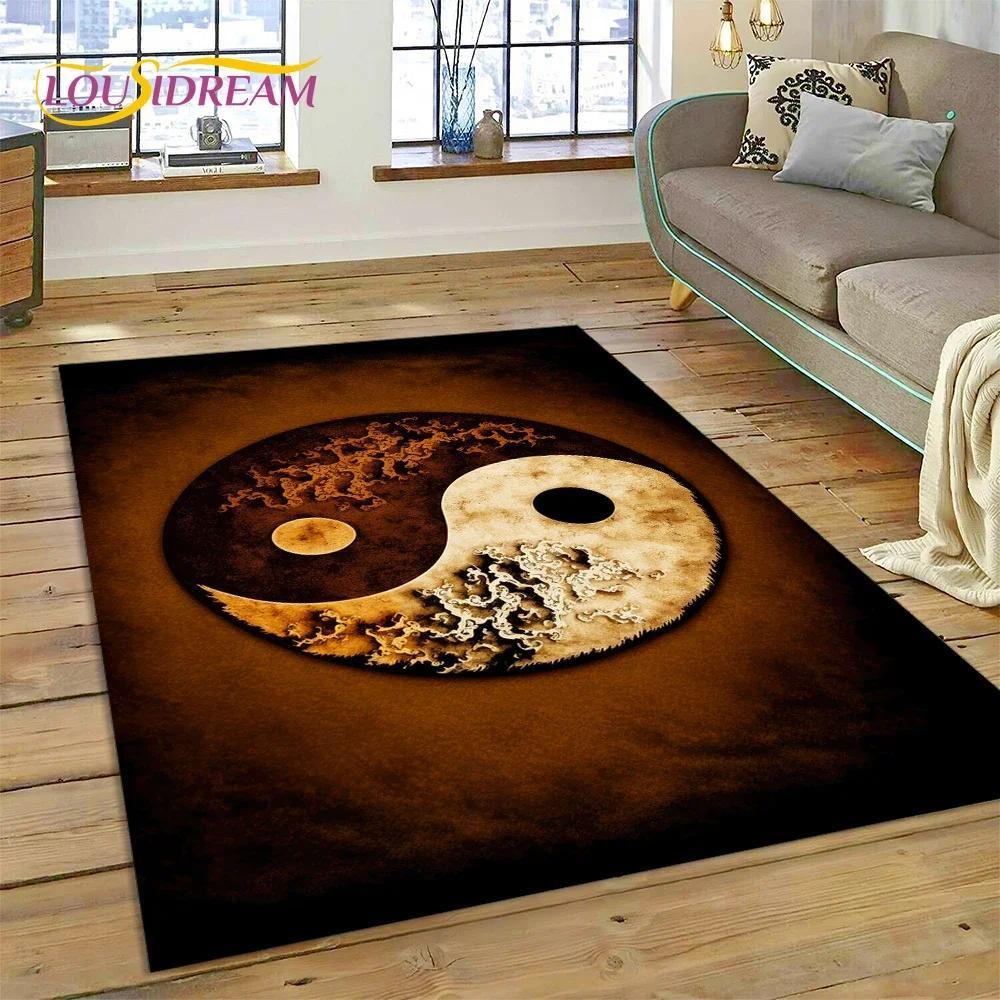 Yin Yang Bagua Flannel Area Rug - Traditional Chinese Taoism Symbol Print Soft Mat for Living Room, Non-Slip Feng Shui Home Decor #YinYangRug #BaguaMat #FengShuiHomeDecor #TaoismSymbolCarpet #NonSlipFlannelRug