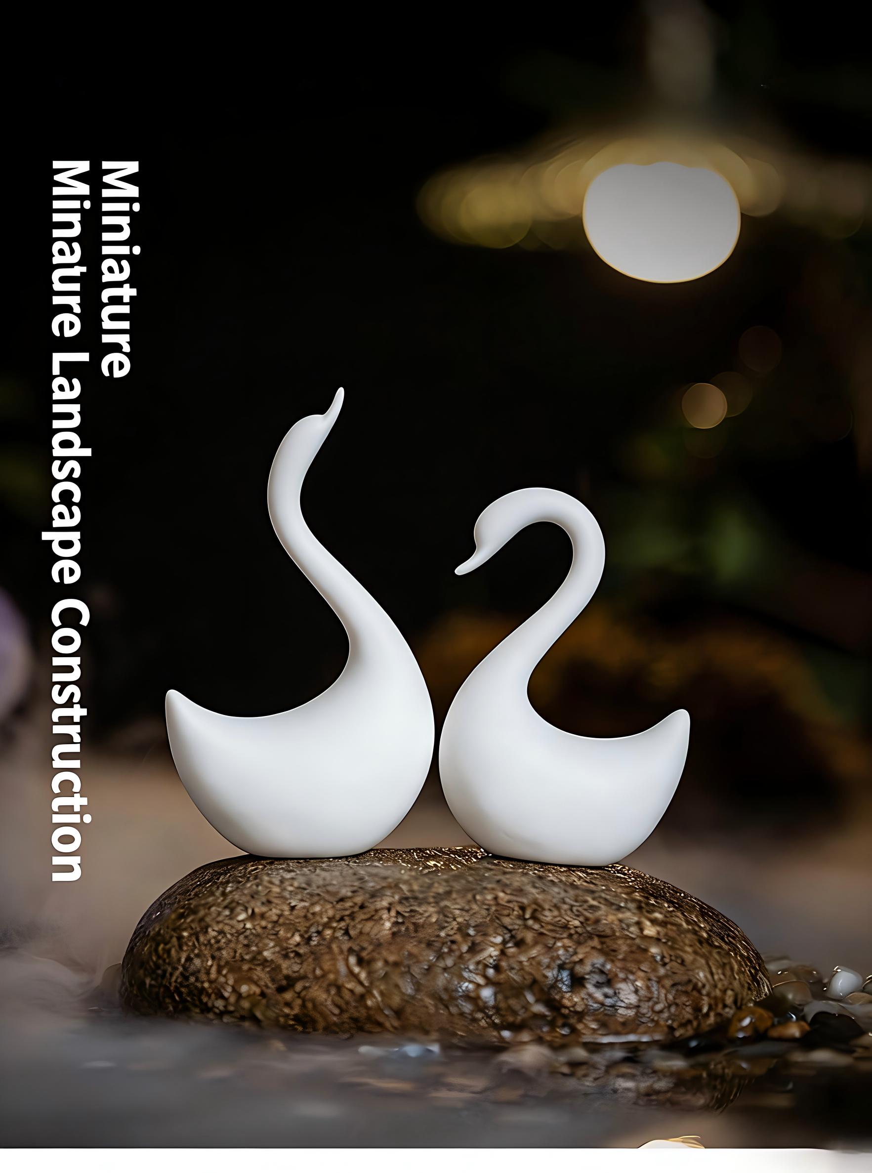 Creative Ceramic Swan Couple Ornaments, White Porcelain Tea Pet Ornaments For Tea Tables And Coffee Tables, Small Swan Ceramic Decorations