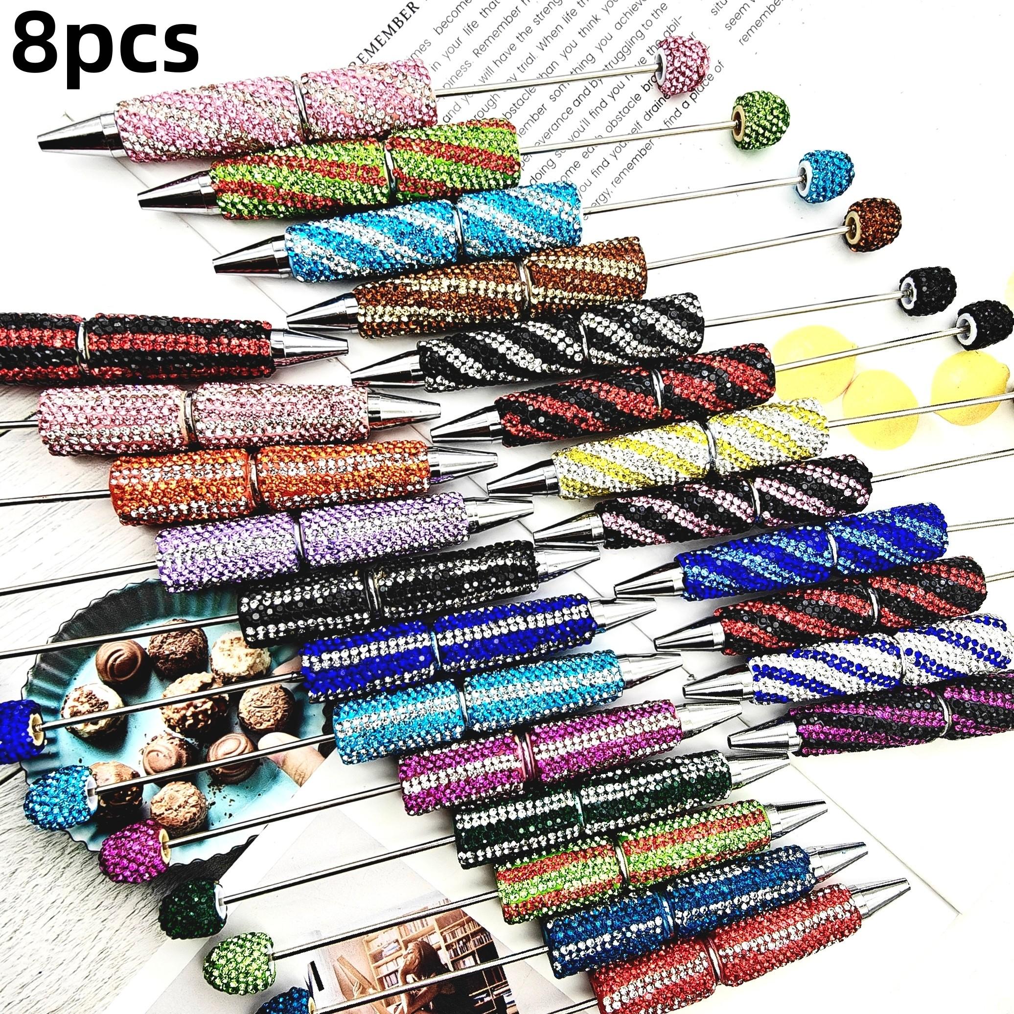 Striped Diamond Beaded Pen Set, Multi-Color Zebra Pattern Artificial Diamond Full Drill Round Ballpoint Pens, High Aesthetic DIY Jewelry Making