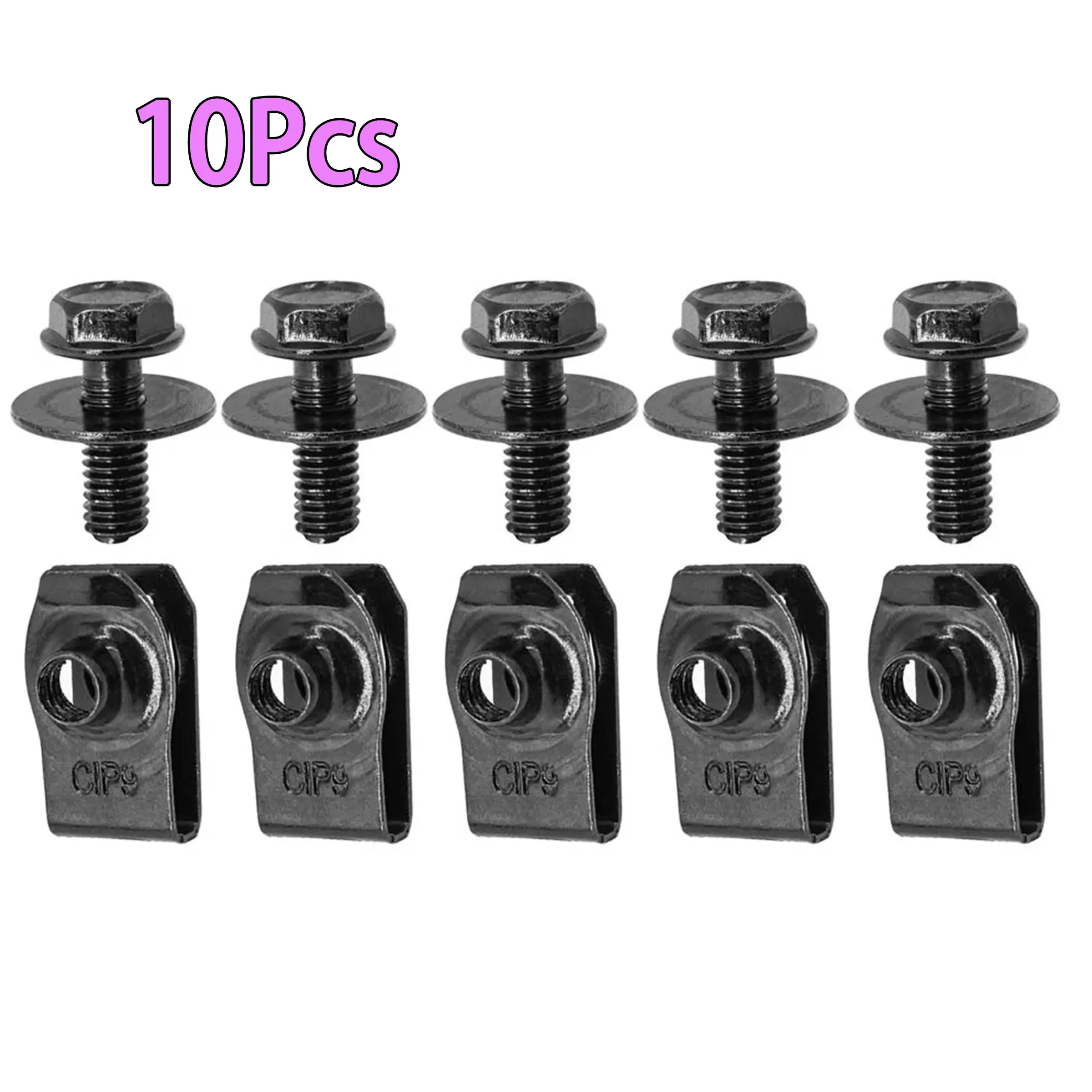 10-Pack Car Interior & Exterior Trim U-Bolts, Durable Replacement Fasteners for Body Panels, Bumper, Mud Flaps, Automotive Hardware Accessories
