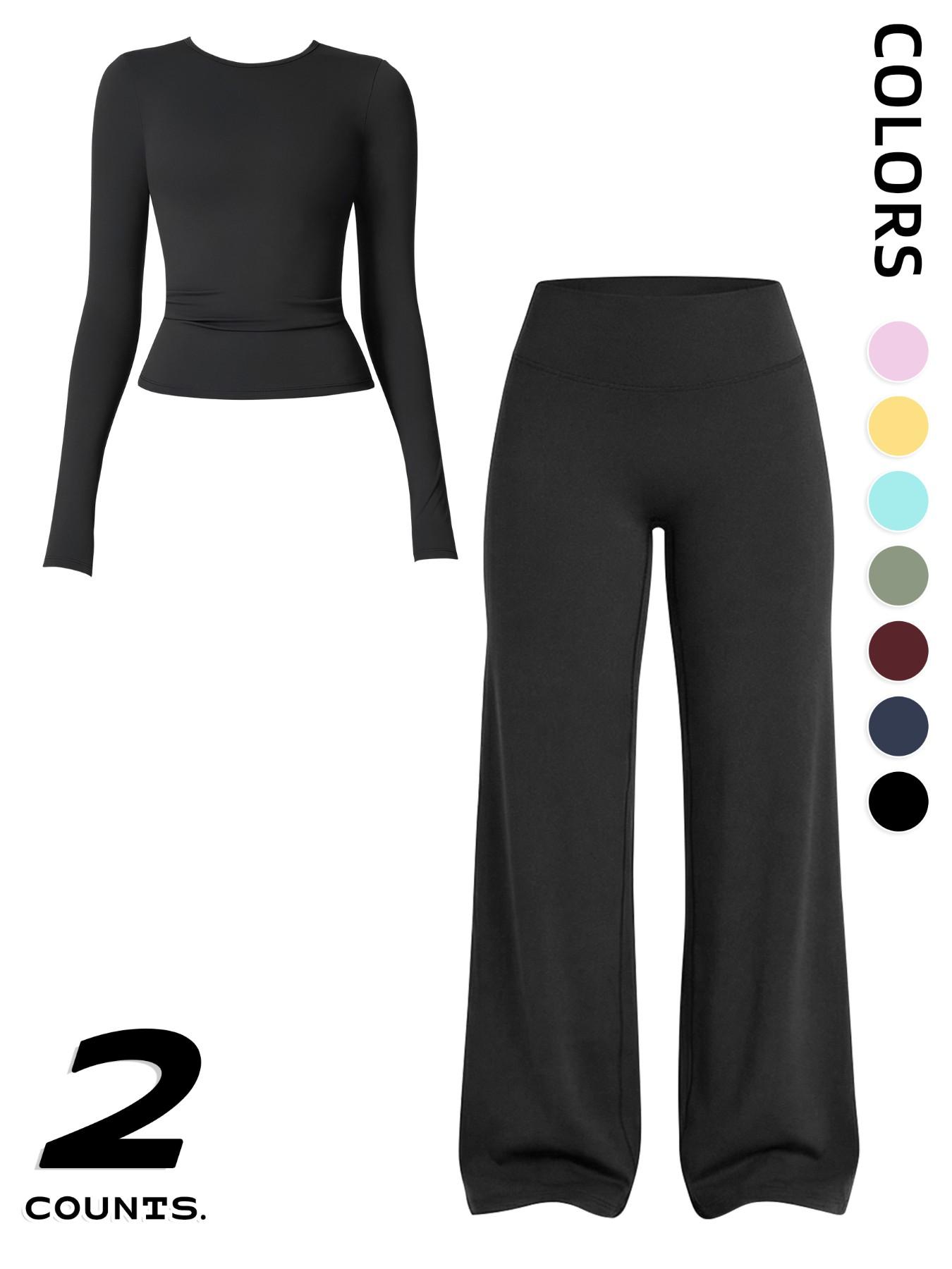 Women's Two-Piece Sporty, Long Sleeve Top & High-Waisted Pants, Breathable Yoga Gym Running Wear, Spring Fall Fitness Apparel, Activewear Fitness Outfit