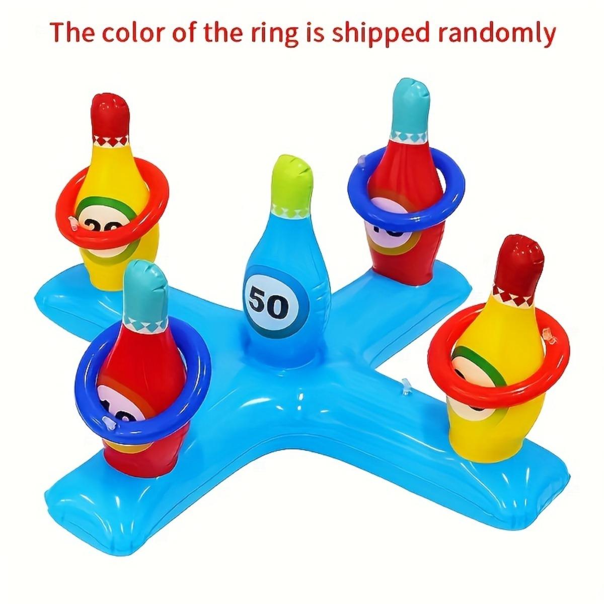 Inflatable Bowling Set for Family Parties, Durable PVC Fun Tossing Game, Bar Drinking Party Game, Pool Party Water Toy, Pool Float, Outdoor Lawn Gathering Interactive Prop for Ages 14+, Pool Floaters, Random Ring Colors